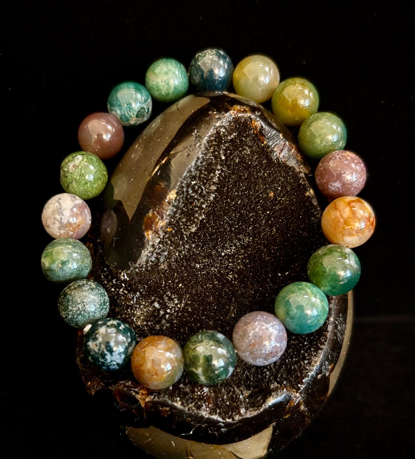Natural Indian Agate Bead Bracelet – Grounding Stone for Protection, Strength & Emotional Balance