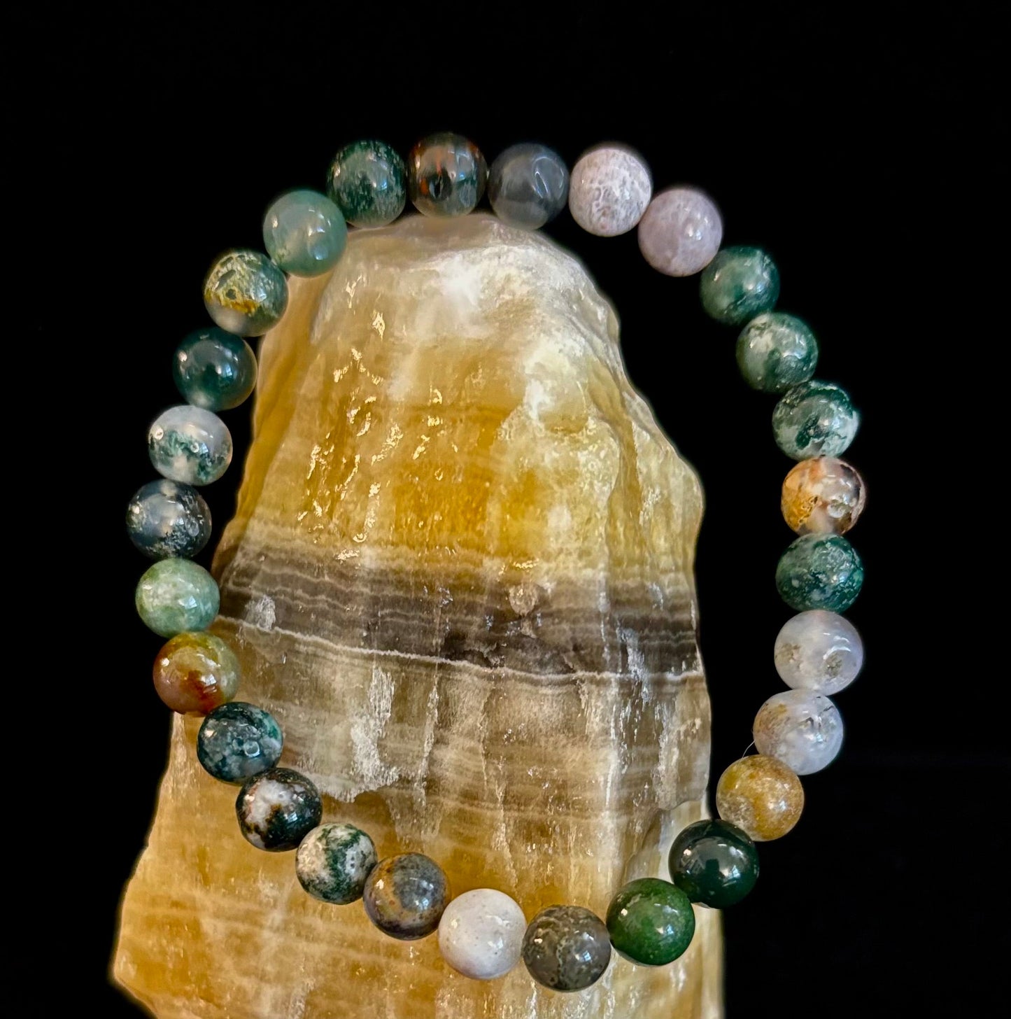 Natural Indian Agate Bead Bracelet – Grounding Stone for Protection, Strength & Emotional Balance