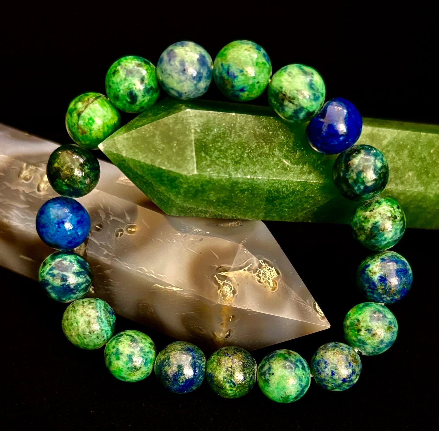 Azurite Beaded Stretch Bracelet – 8mm & 10mm Options | Spiritual Clarity & Deep Healing