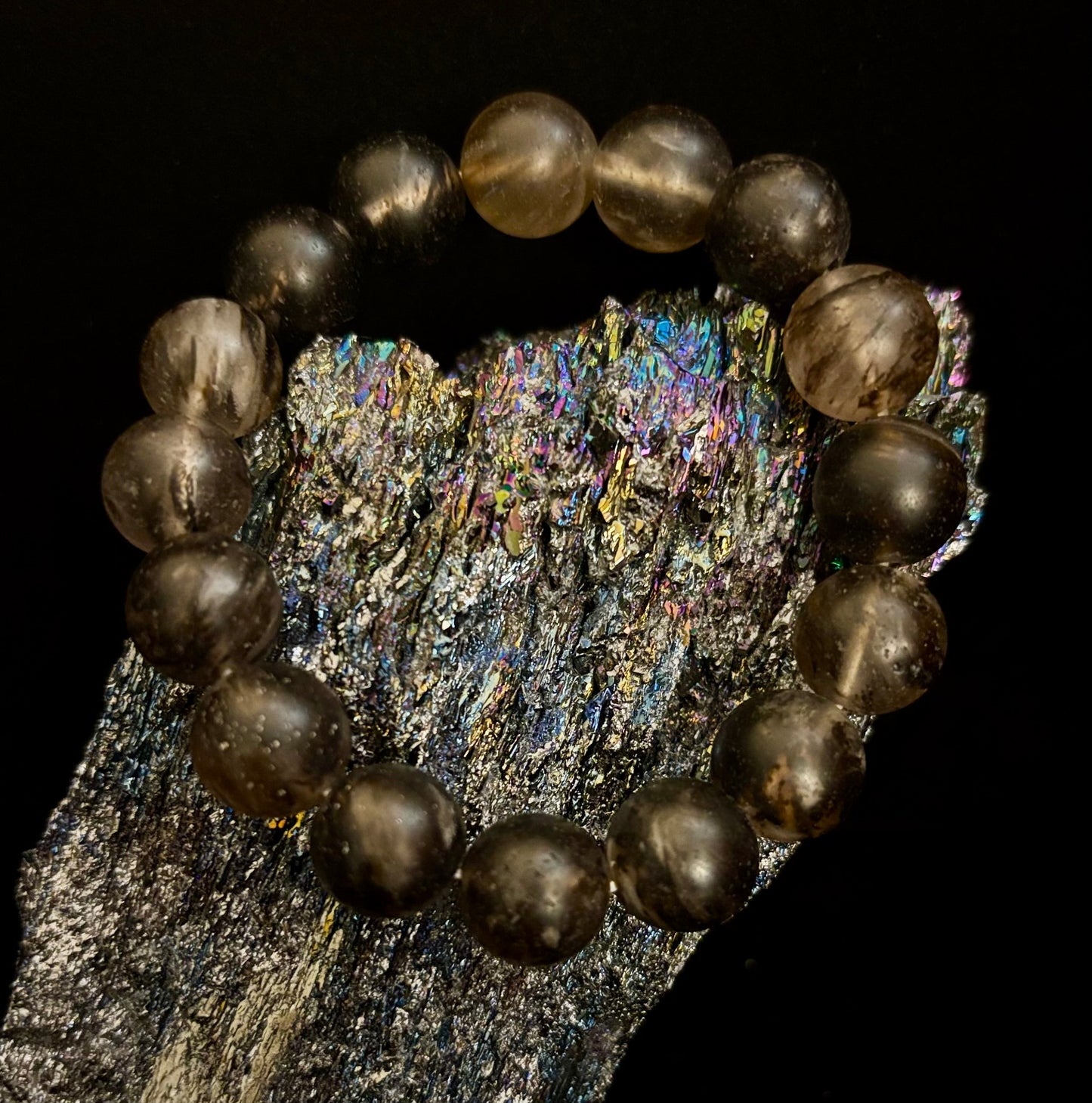 Watermelon Black Matte Stretch Stone Bracelet – 12mm Bold Beads | Grounding Energy & Fierce Style