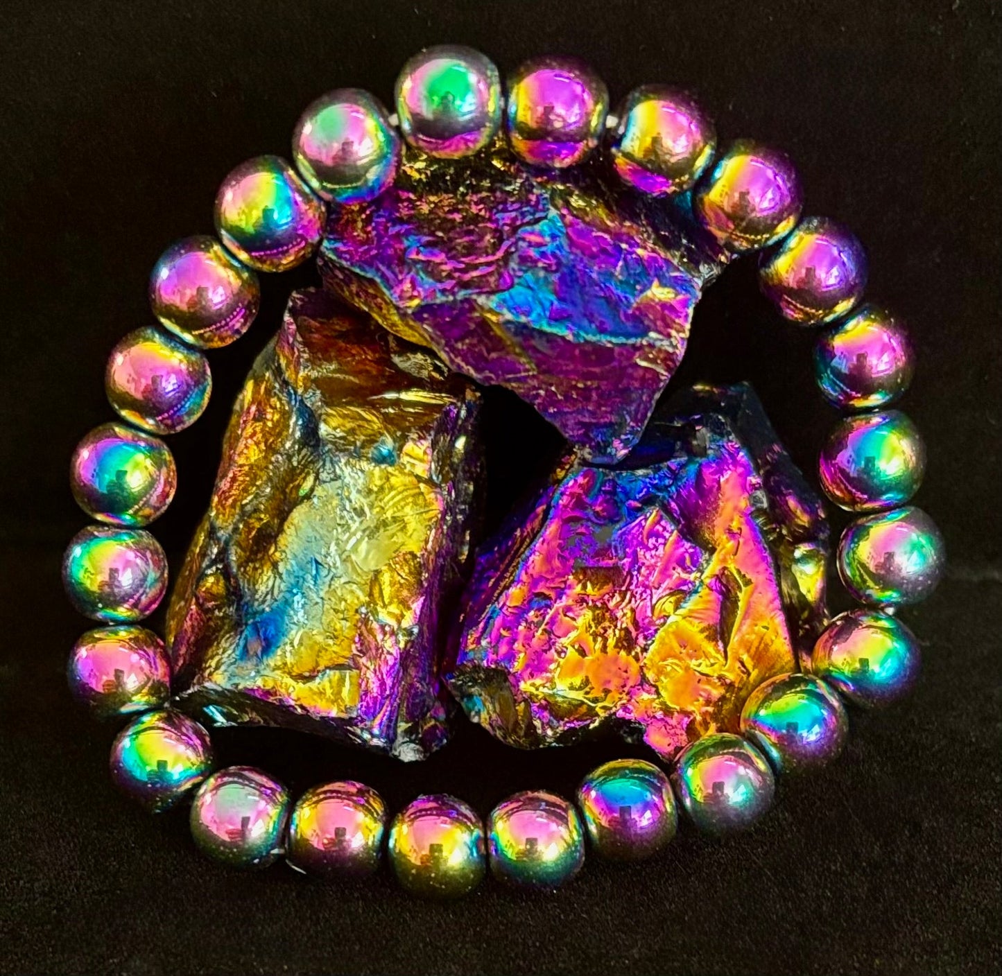 Rainbow Hematite Round Beaded Bracelet – Pride & Strength for Medium to Large Wrists