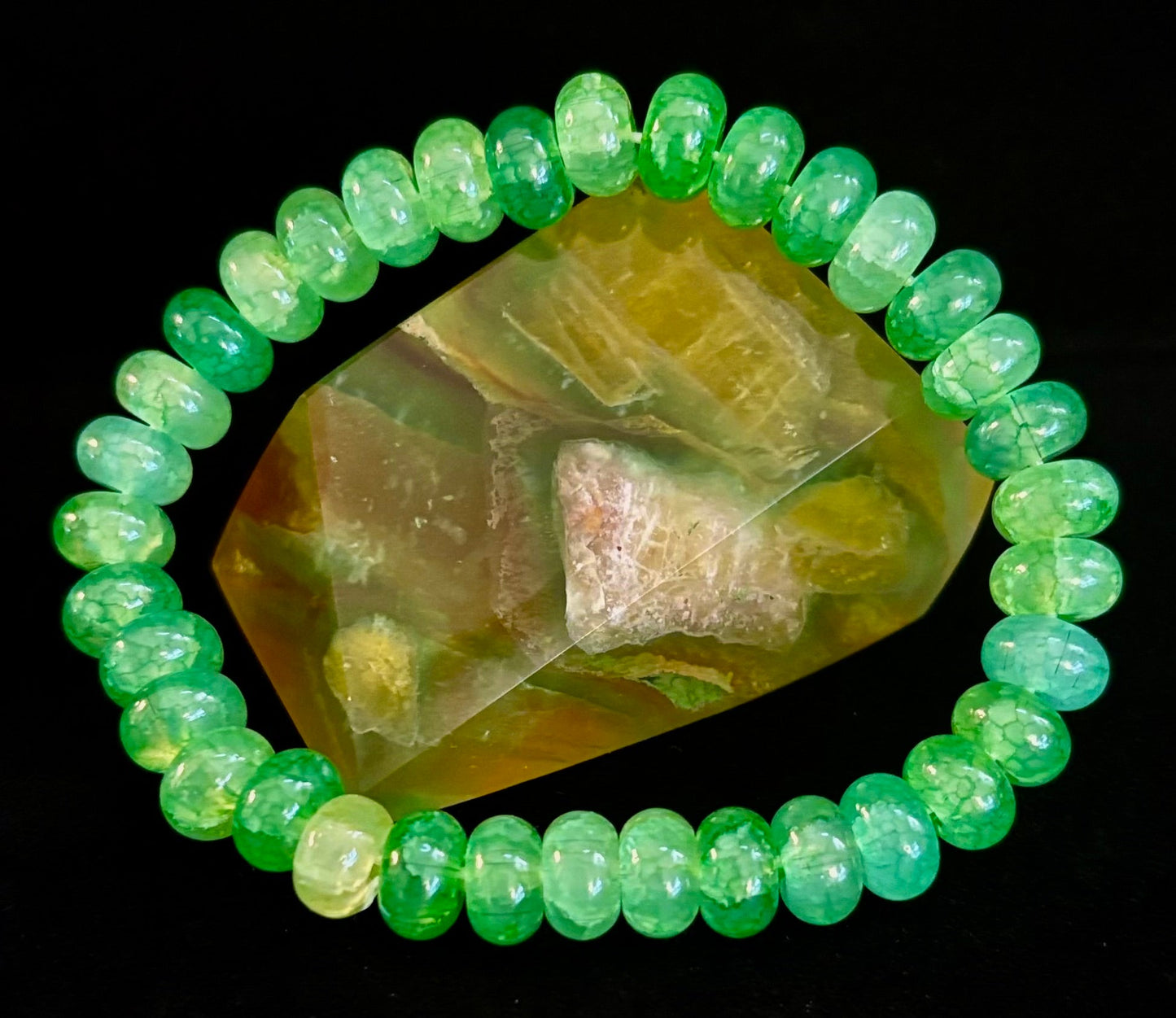 Green Agate Rondelle Bracelet – Calming Strength & Abundance | Medium Wrists