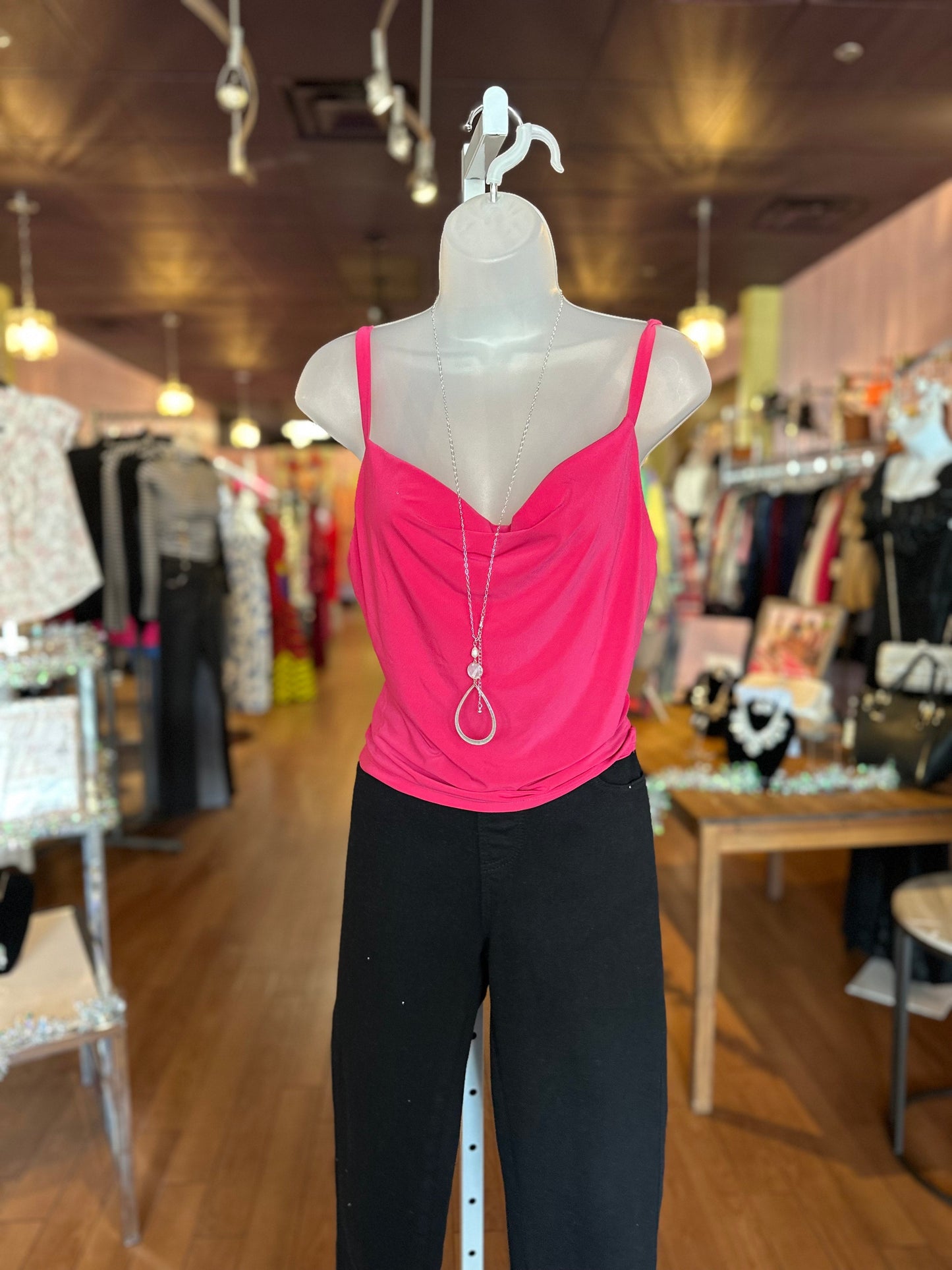Hot Pink Draped Cowl Neck Top