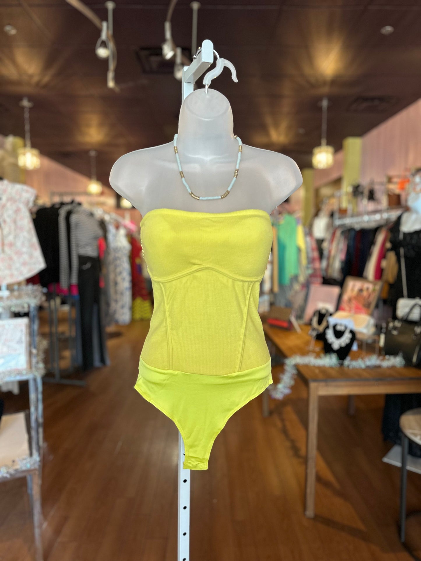 Woman's Yellow Knit Tube Bodysuit