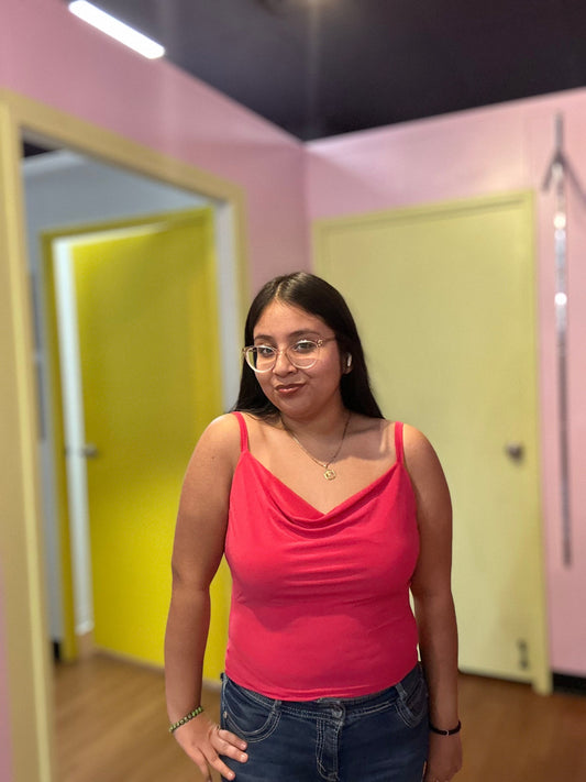 Hot Pink Draped Cowl Neck Top