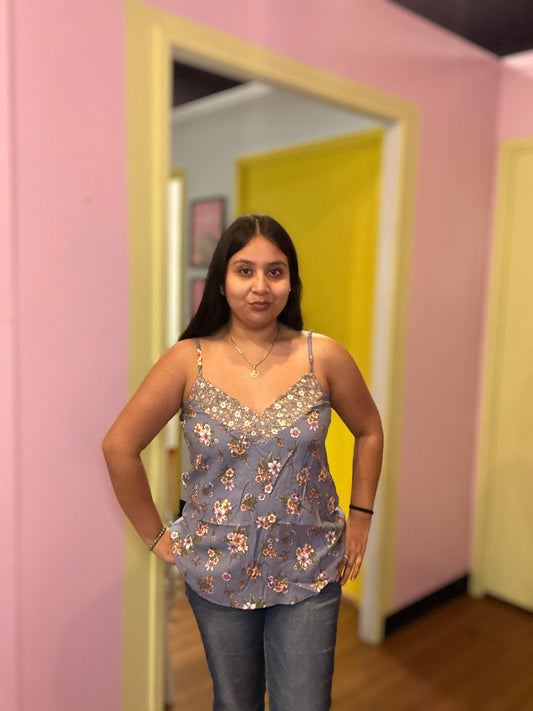 Woman's Blue Floral Sleeveless Top