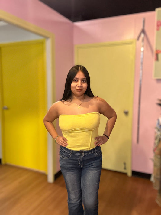Woman's Yellow Knit Tube Bodysuit