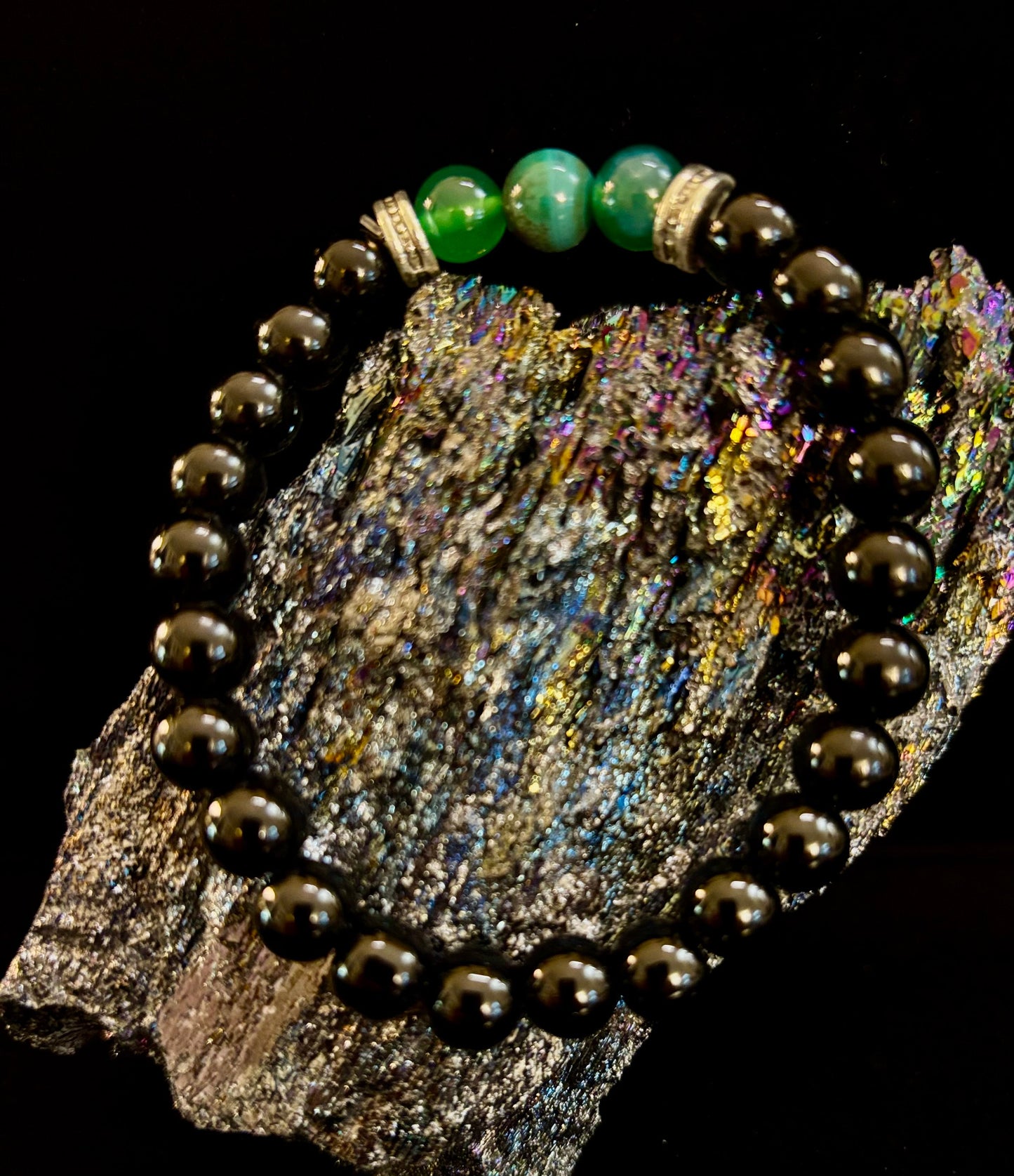 Green Natural Stone Stretchy Bracelet – Handcrafted in Turkey