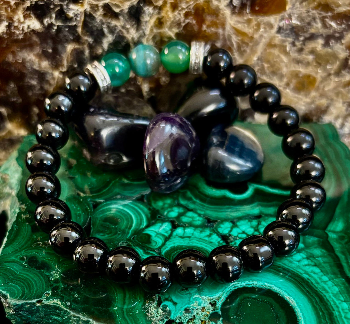 Green Natural Stone Stretchy Bracelet – Handcrafted in Turkey