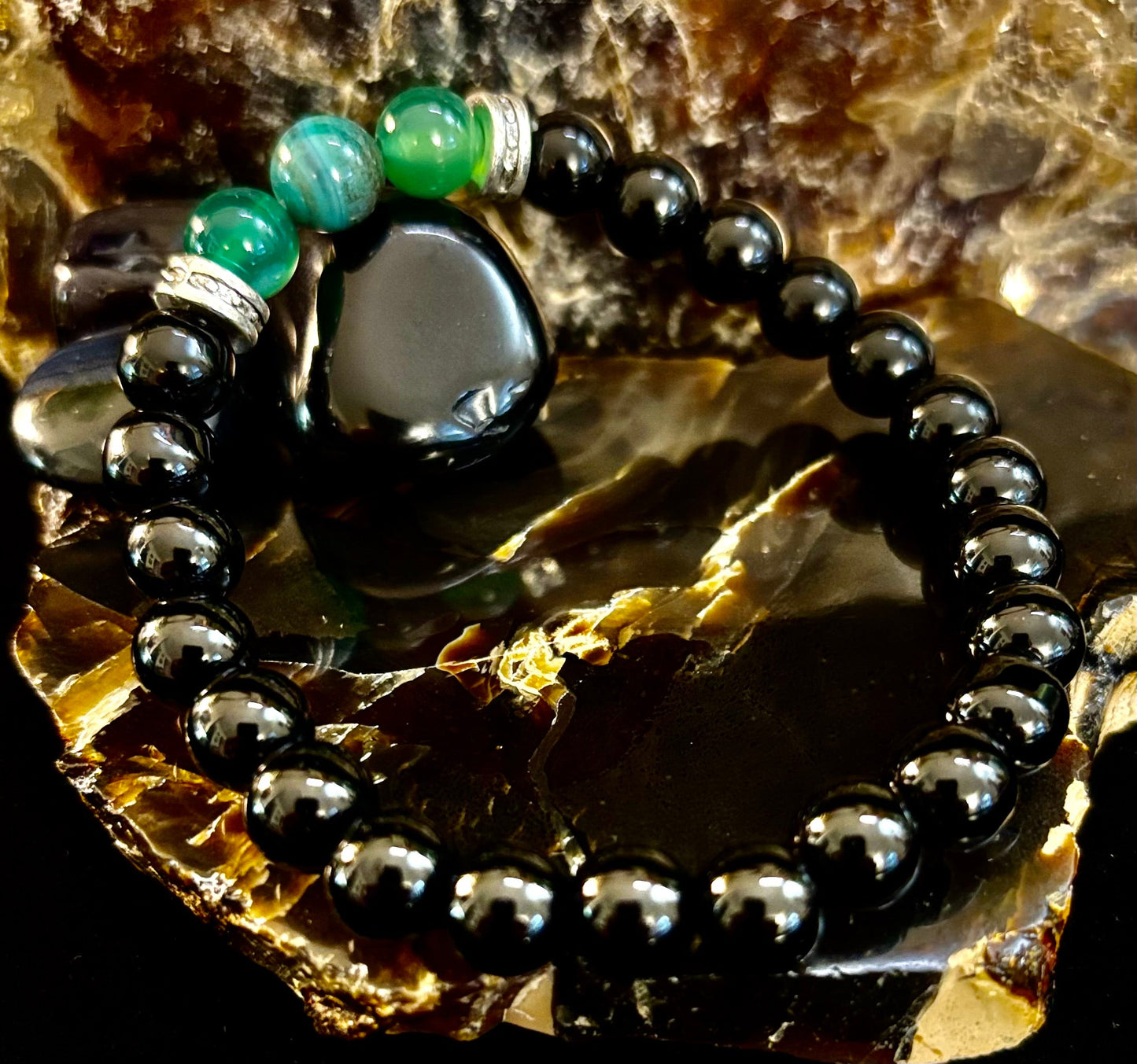 Green Natural Stone Stretchy Bracelet – Handcrafted in Turkey