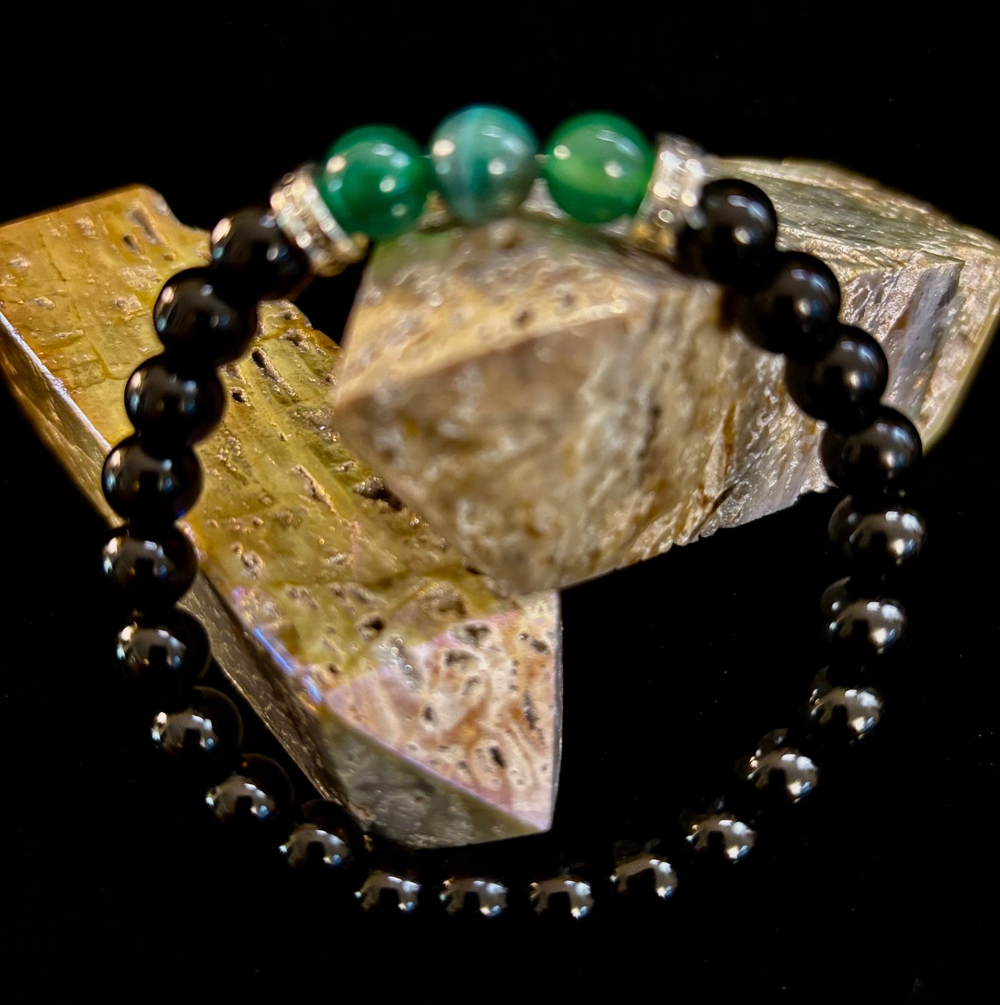Green Natural Stone Stretchy Bracelet – Handcrafted in Turkey