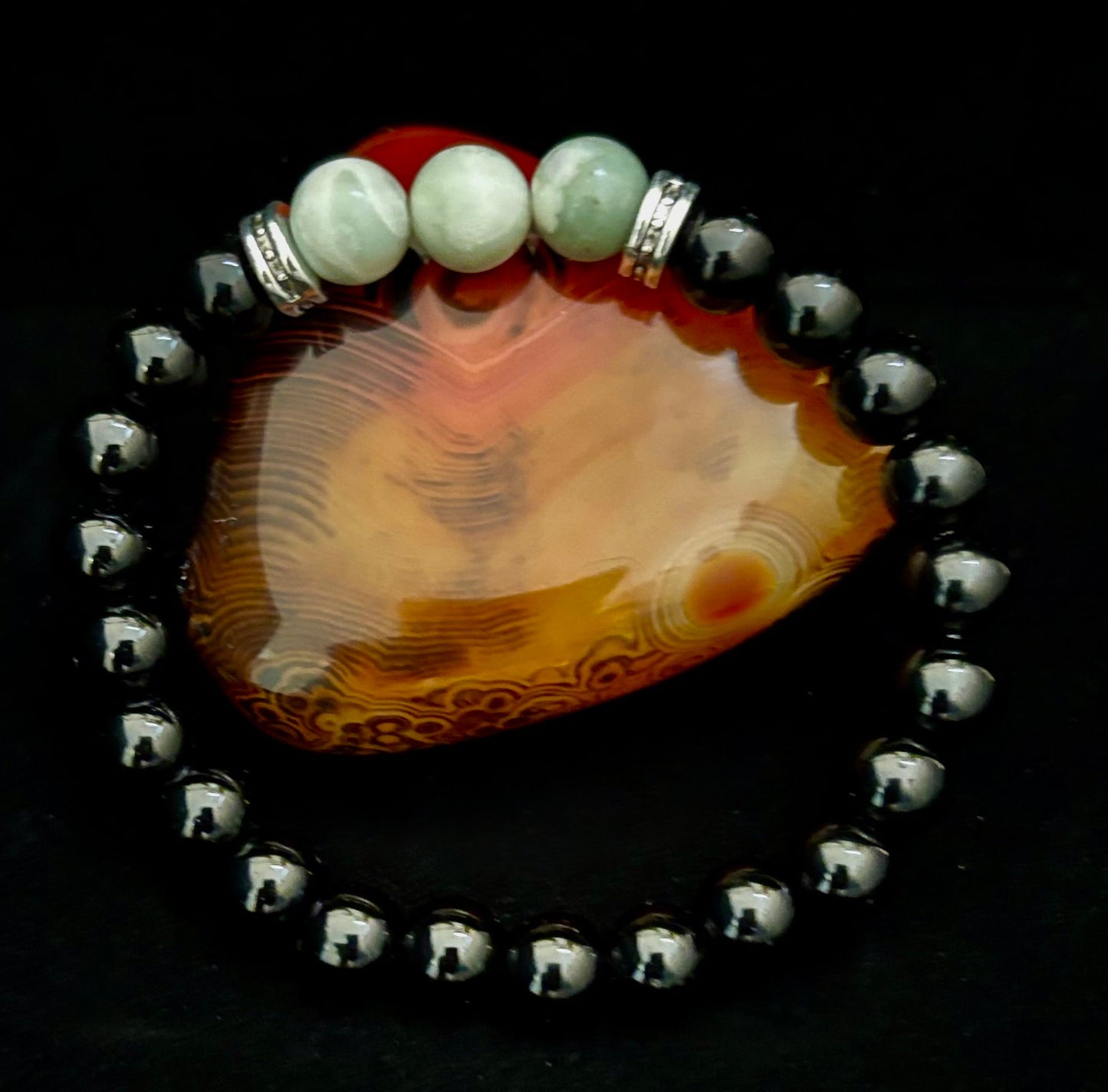 White-Grayish Green Natural Stone Stretchy Unisex Bracelet – Medium Wrists