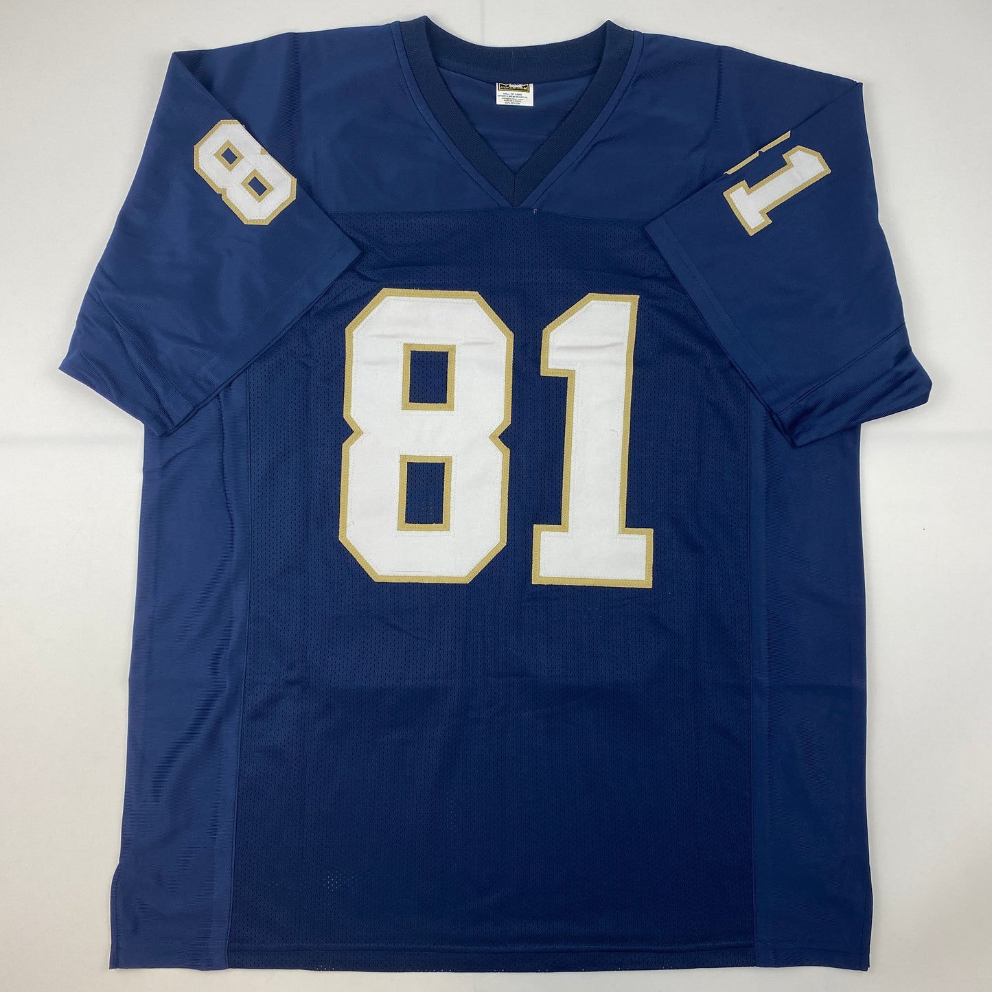 Autographed/Signed Tim Brown Heisman 87 Notre Dame Blue College Football Jersey Beckett BAS COA