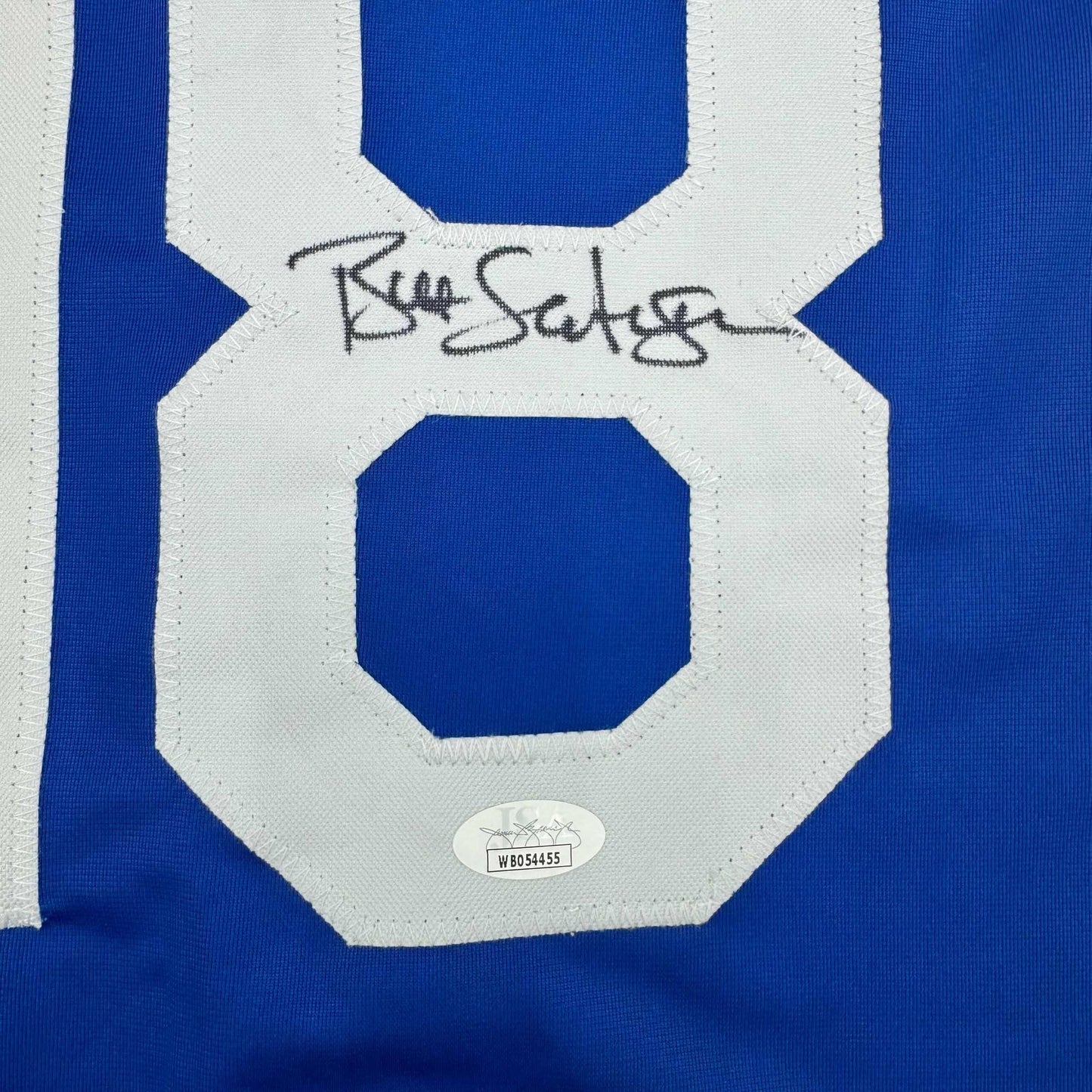 Framed Autographed/Signed Bret Saberhagen 35x39 Kansas City Dark Blue Baseball Jersey JSA COA