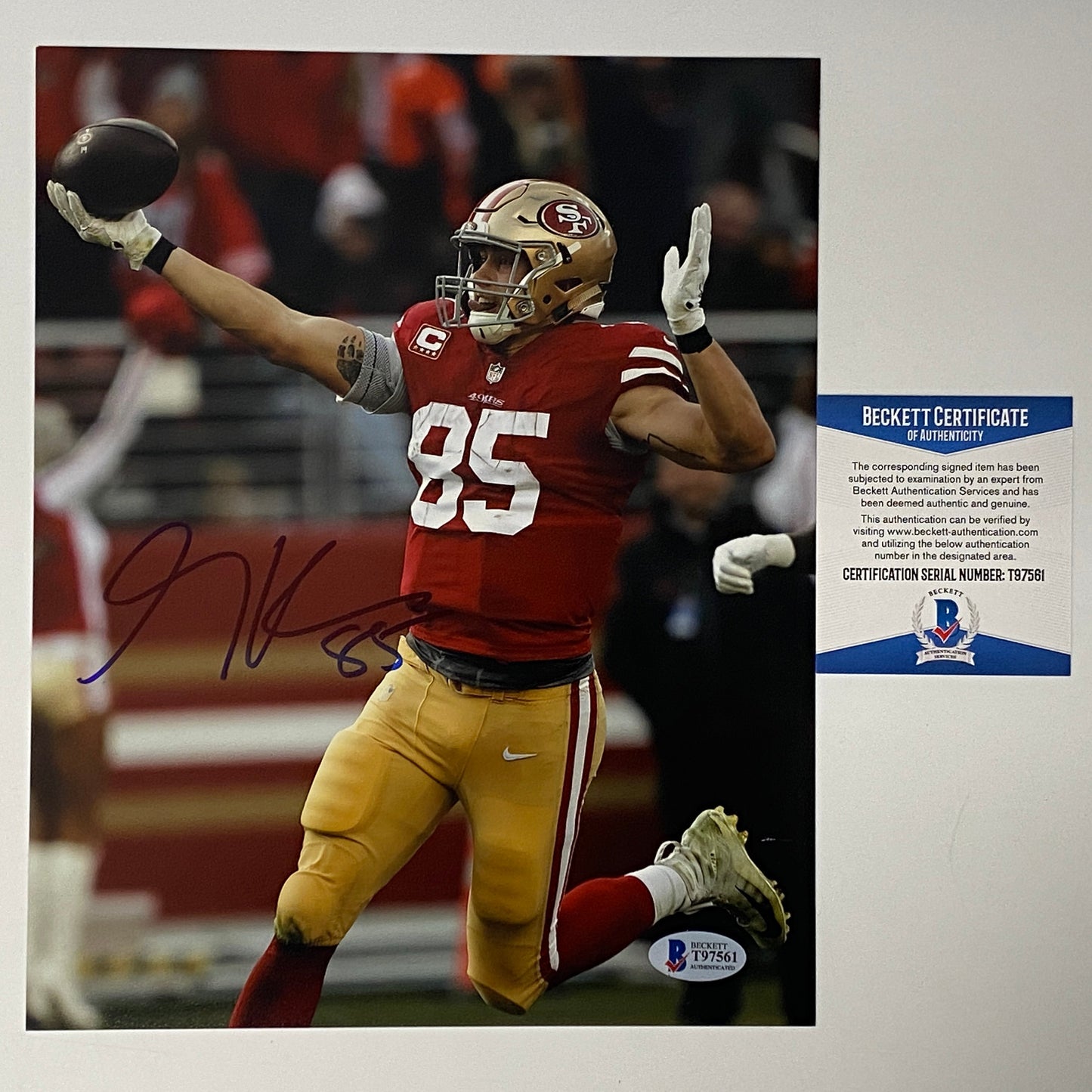Autographed/Signed George Kittle San Francisco 49ers 8x10 Football Photo Beckett BAS COA