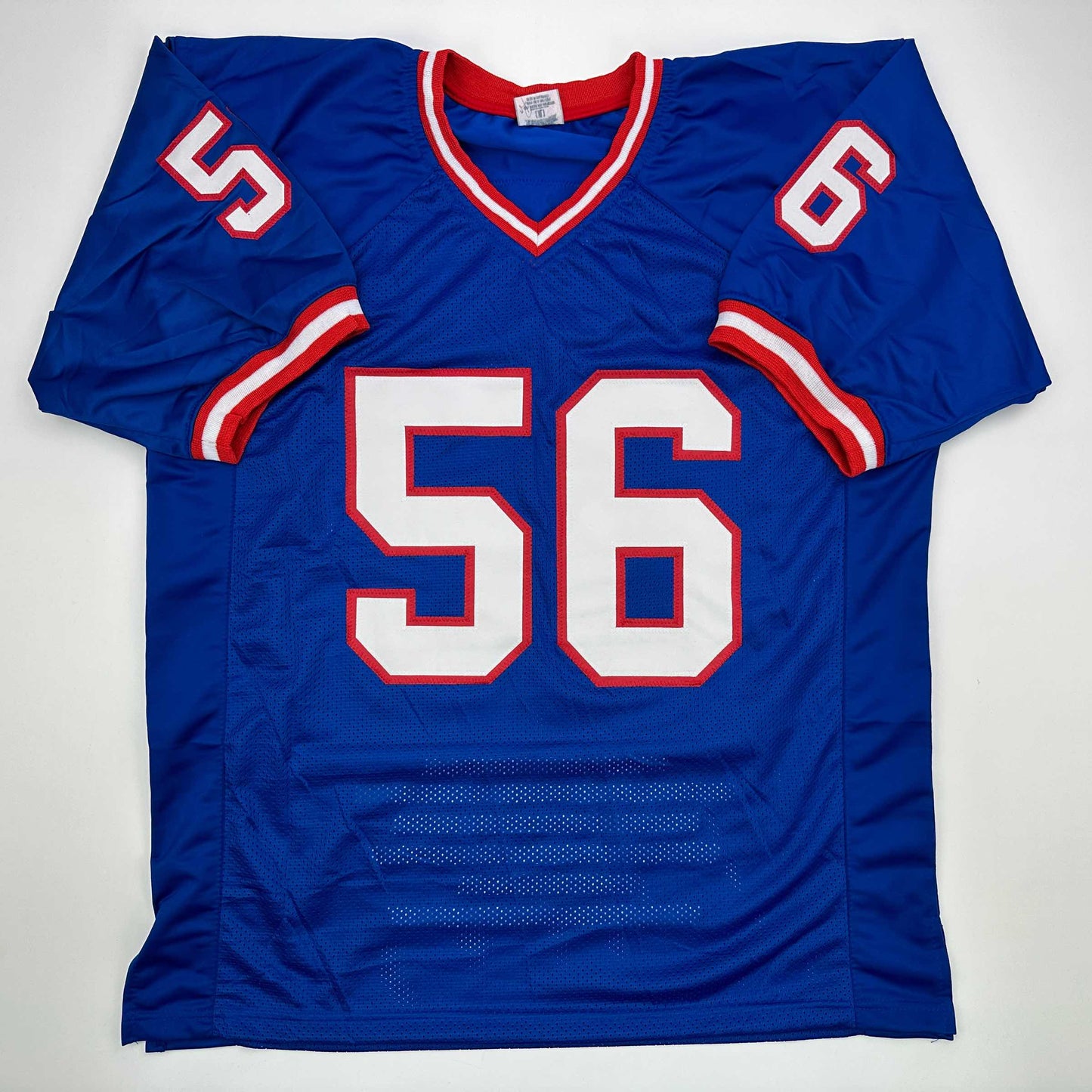 Autographed/Signed Lawrence Taylor New York Blue Stat Football Jersey Beckett BAS COA