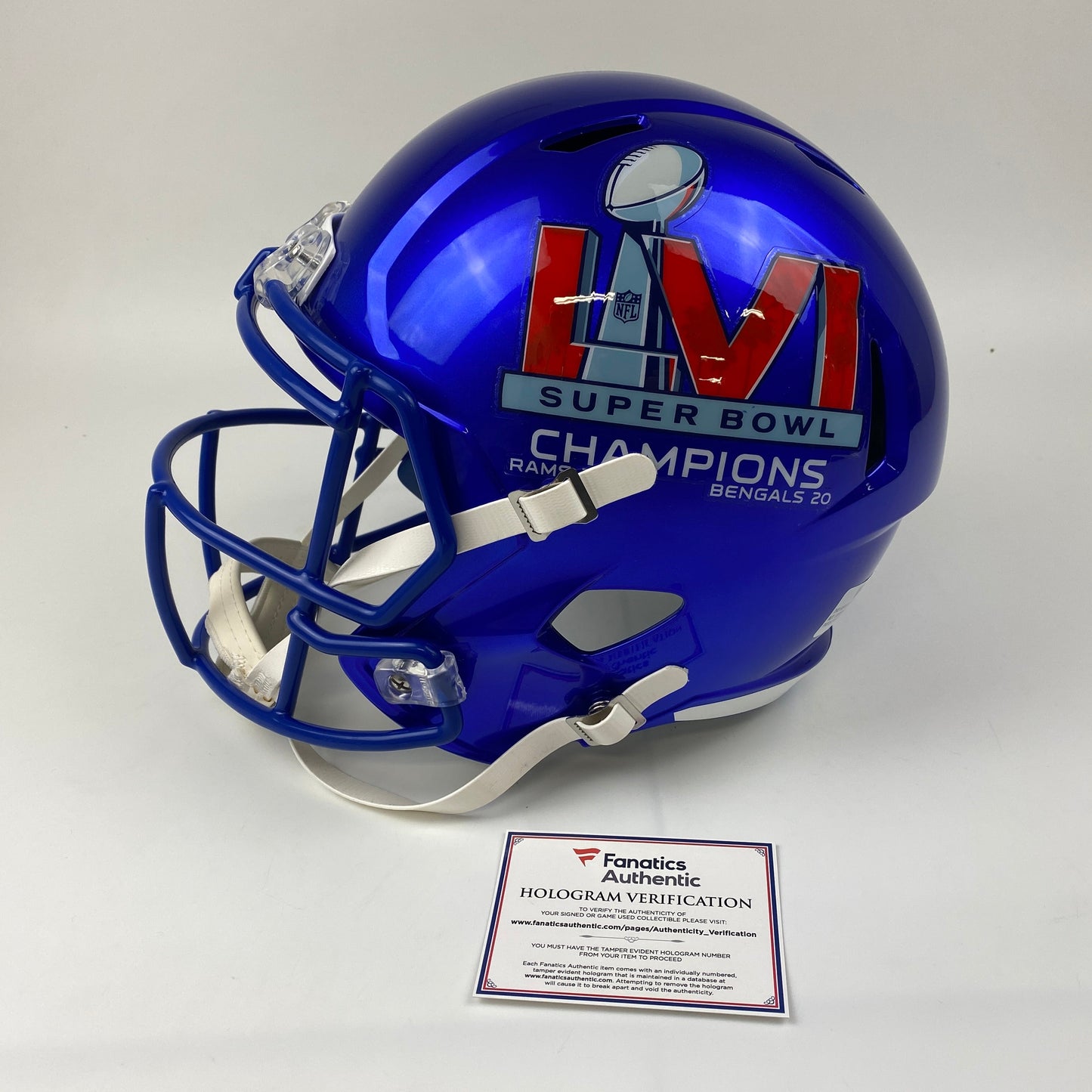 Autographed/Signed Cooper Kupp Super Bowl LVI Champions Los Angeles Rams Full Size FS F/S Replica Football Helmet Fanatics COA