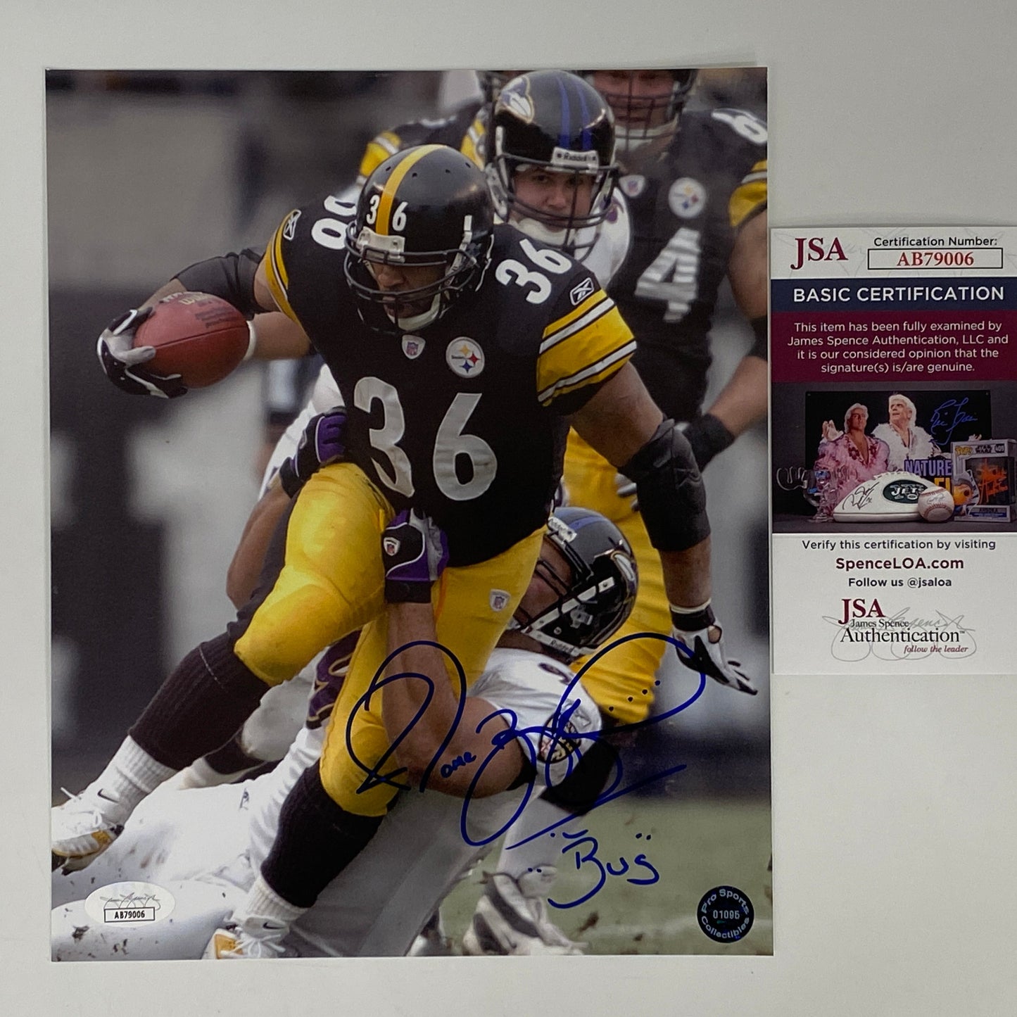 Autographed/Signed Jerome Bettis Bus Pittsburgh Steelers 8x10 Football Photo JSA COA