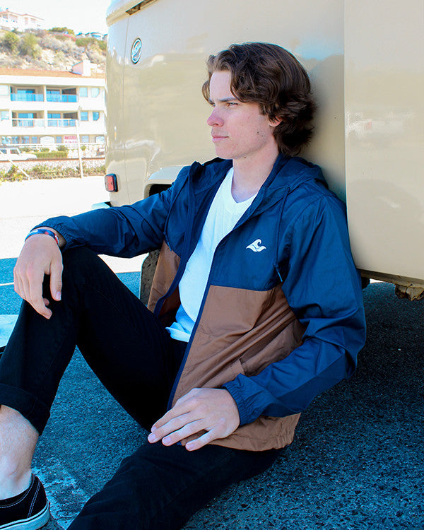 Koloa Water Resistant Windbreaker- Classic Navy/ Saddle