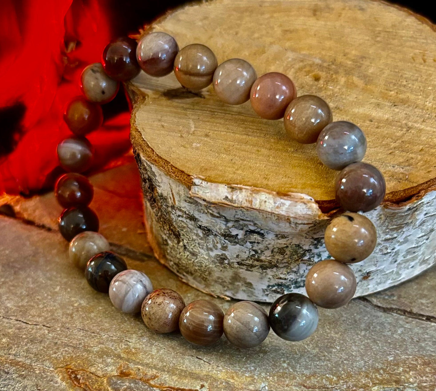 🌳 Petrified Wood Bracelet – 8mm Beads, Medium Wrists