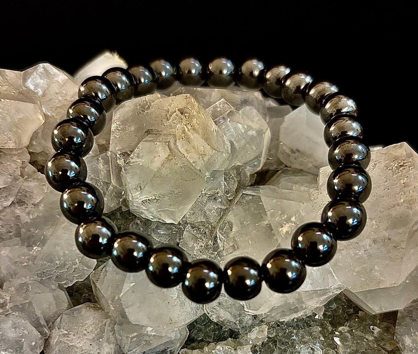 🖤 8mm Magnetic Black Beaded Bracelet – Medium Wrists - Unisex