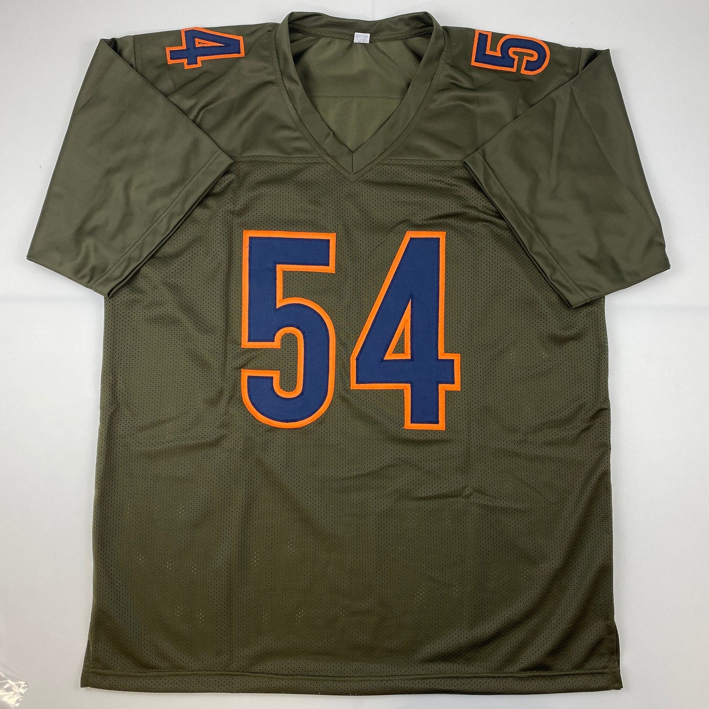 Autographed/Signed Brian Urlacher HOF 18 Chicago Green Salute To Service Football Jersey Beckett BAS COA
