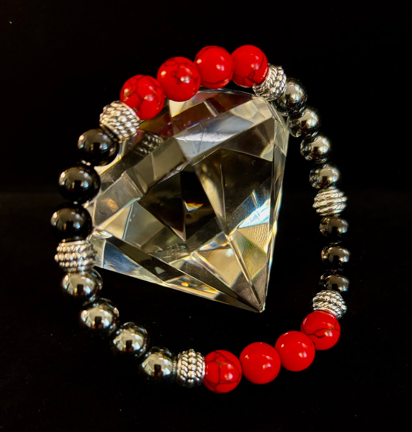 🖤❤️ Natural Stone Beaded Bracelet – 8mm Retro Unisex Design for Large Wrists