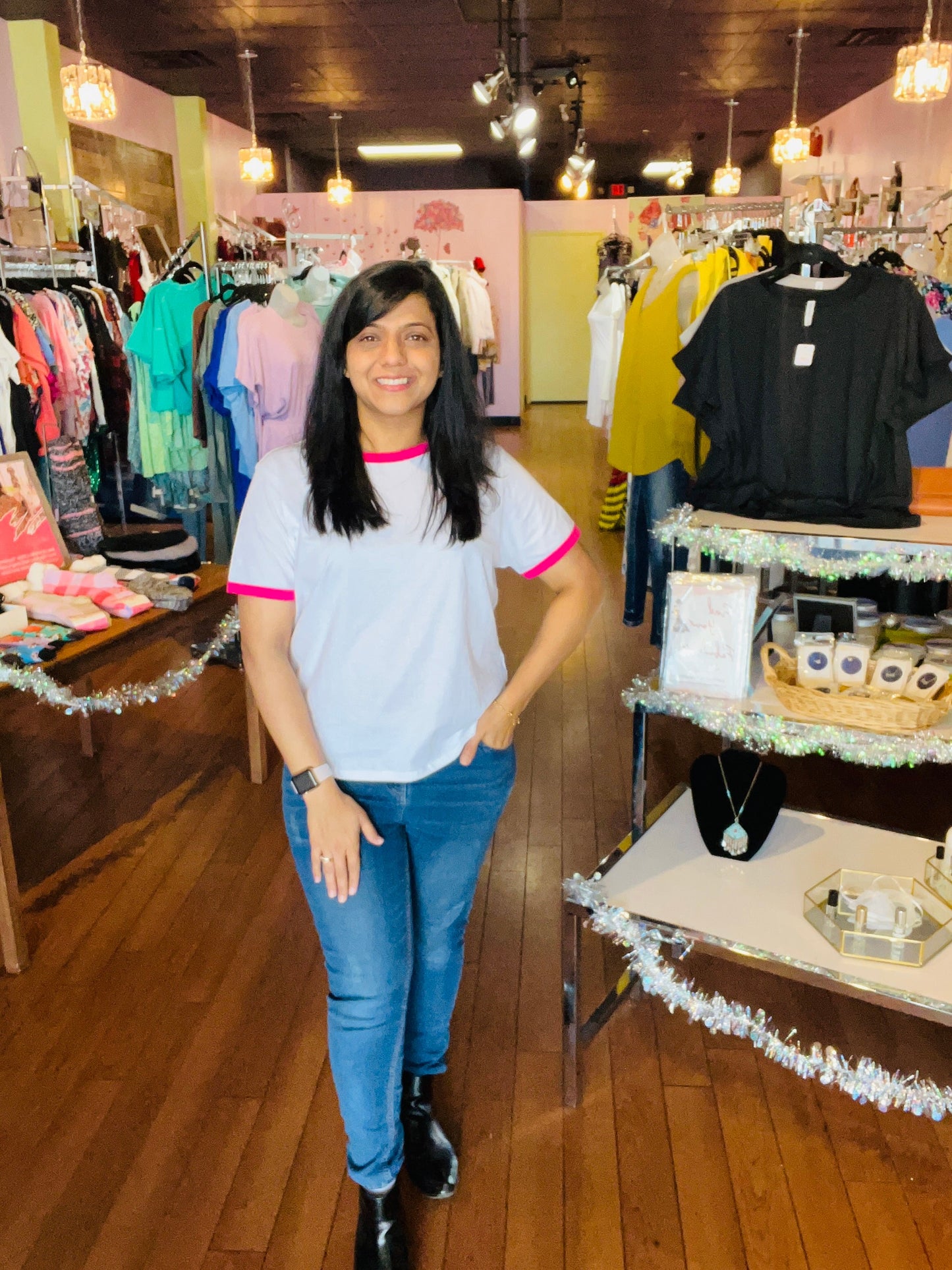 Zenana White and Pink Casual T-Shirt