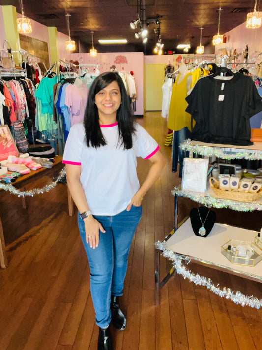 Zenana White and Pink Casual T-Shirt