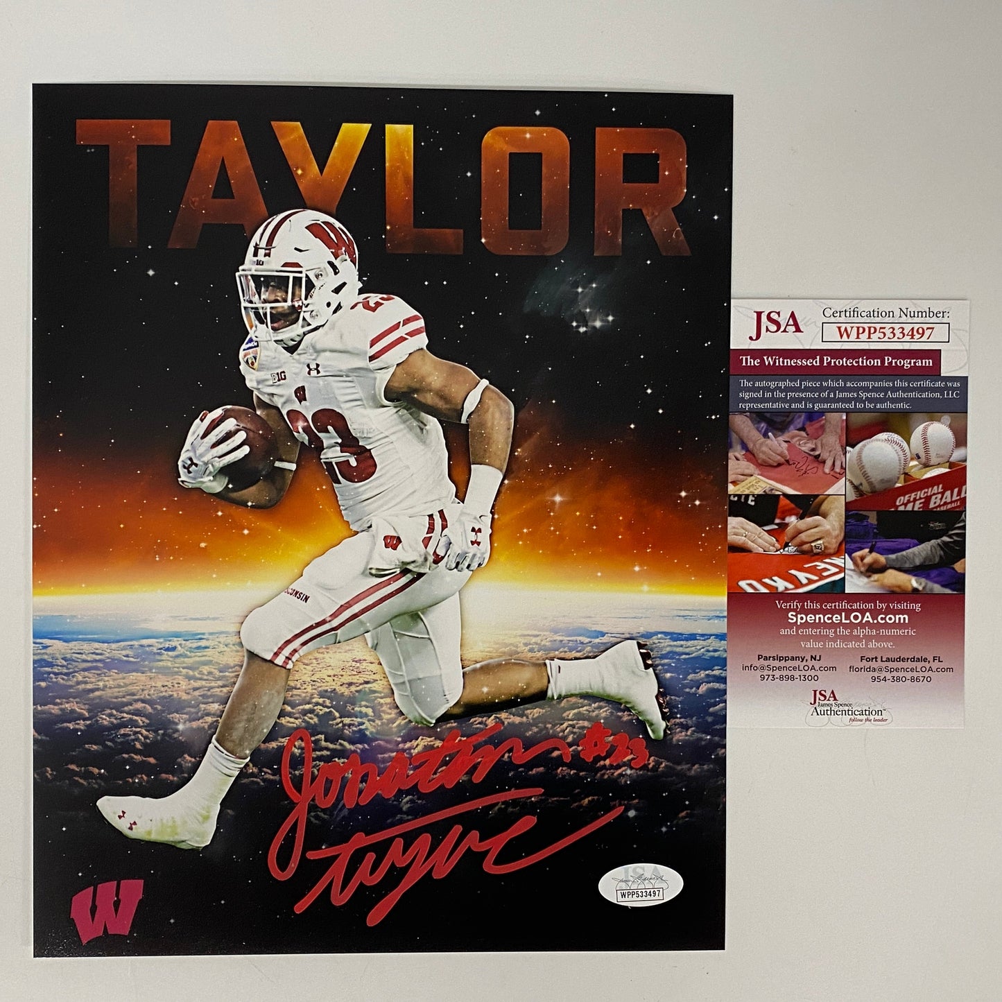 Autographed/Signed Jonathan Taylor Wisconsin Badgers 8x10 College Football Photo JSA COA #7
