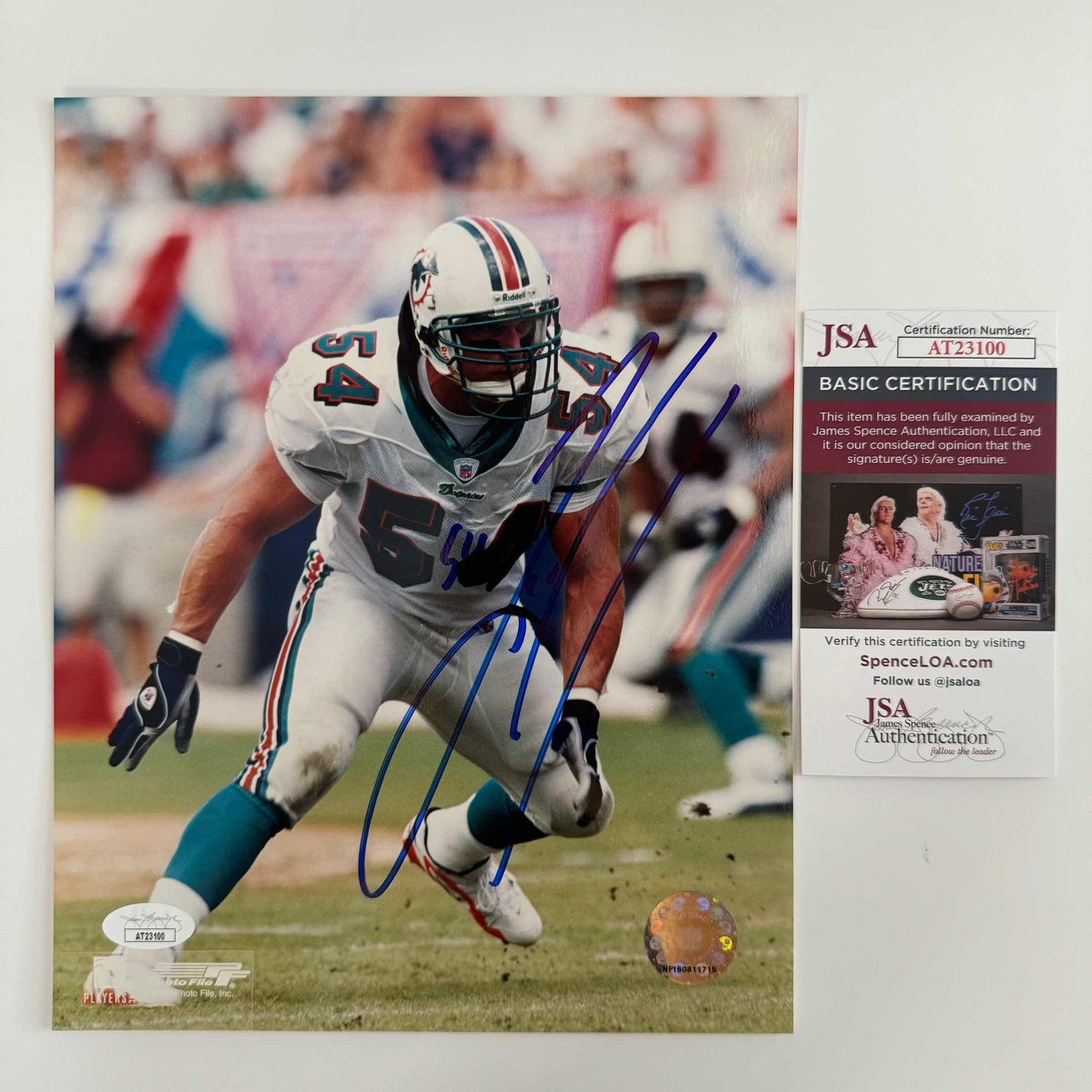 Autographed/Signed Zach Thomas Miami Dolphins 8x10 Football Photo JSA COA #2