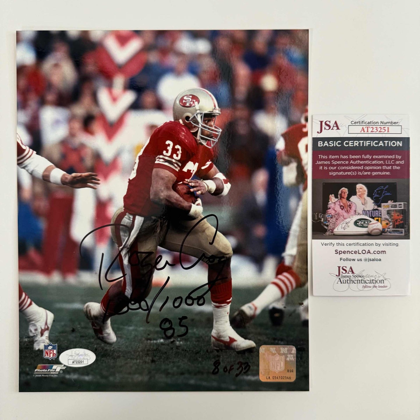 Autographed/Signed Roger Craig San Francisco 49ers 8x10 Football Photo JSA COA #2