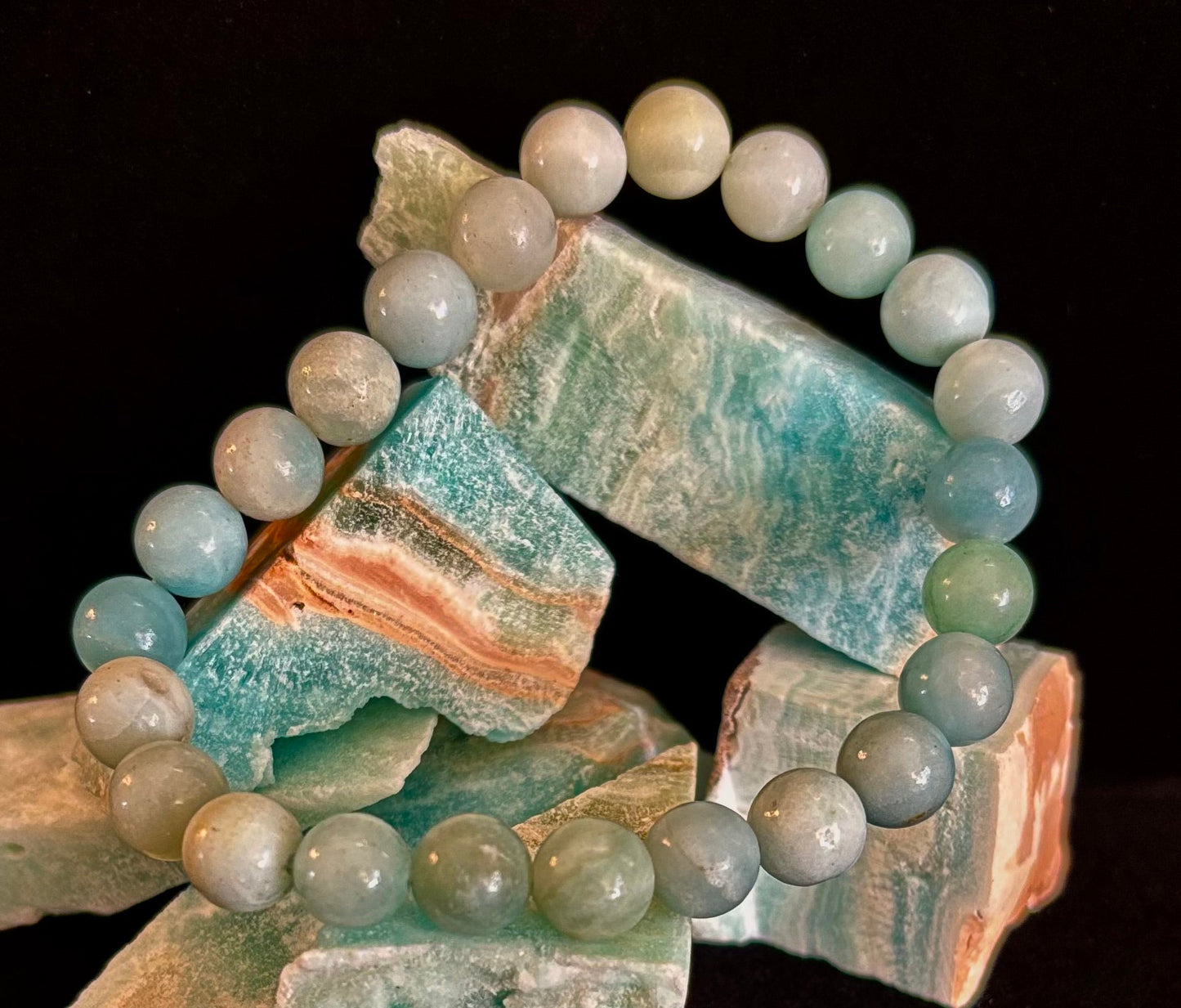 Amazonite Energy Bead Bracelet – Calm • Strength • Balance (8mm, Large Wrist)