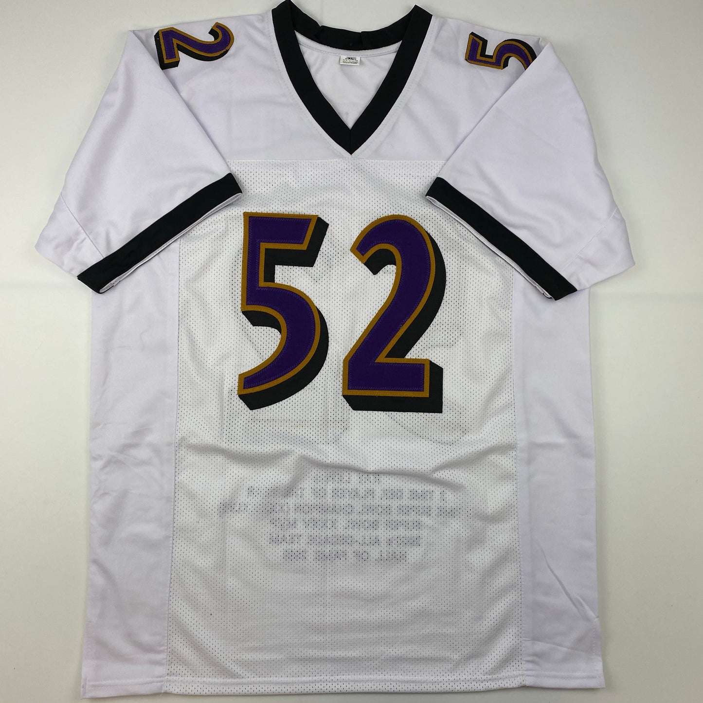 Autographed/Signed Ray Lewis Baltimore White Stat Football Jersey Beckett BAS COA