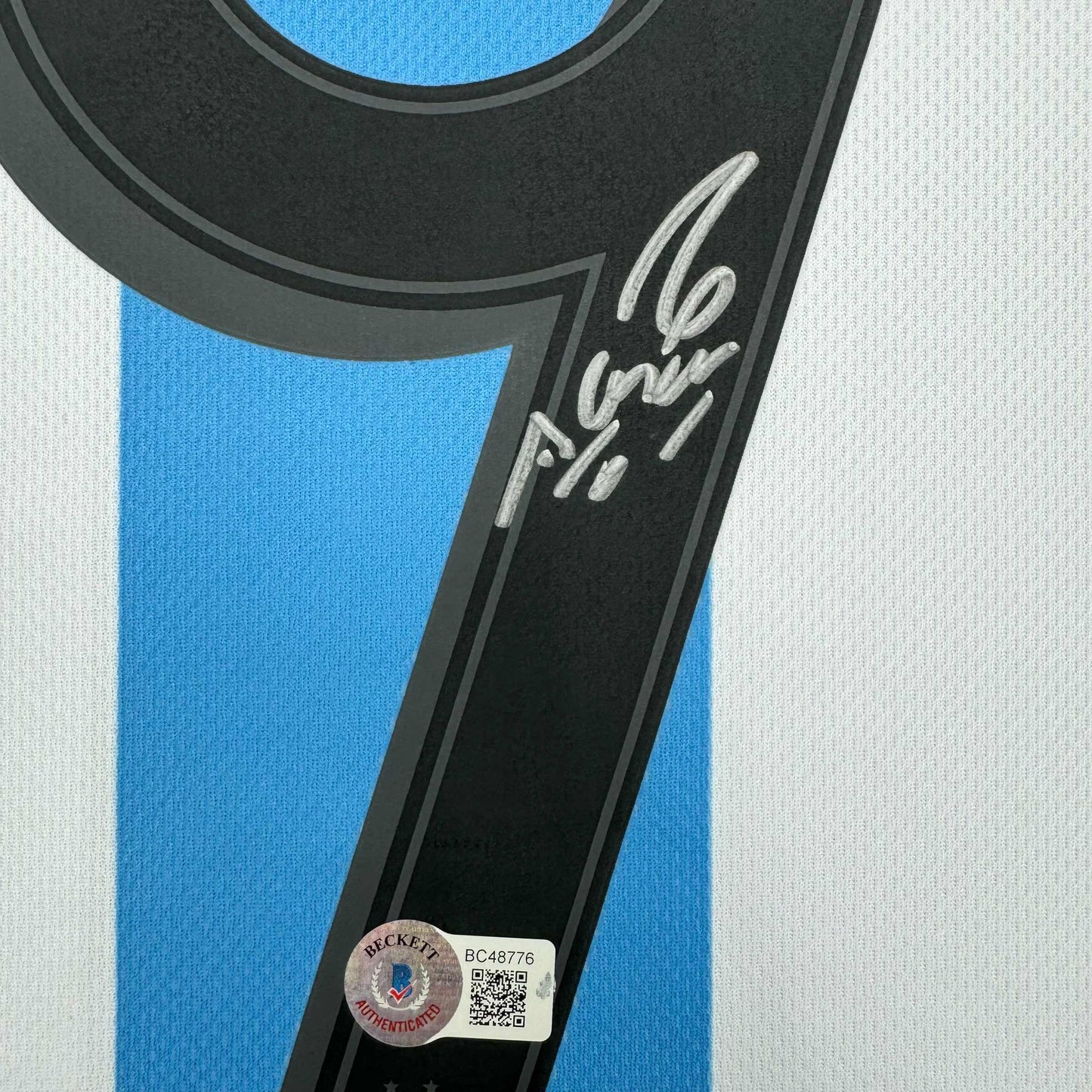 Framed Autographed/Signed Sergio Kun Aguero 35x39 Argentina Blue Soccer Futbol Jersey Beckett BAS COA #3
