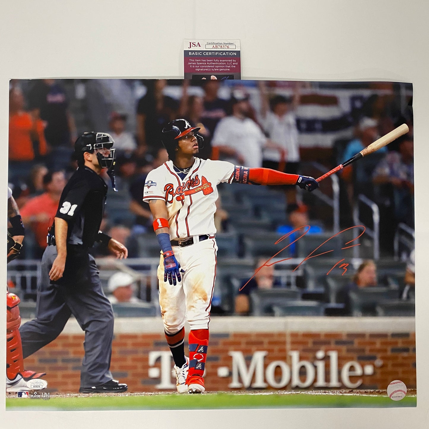 Autographed/Signed Ronald Acuna Jr. Atlanta Braves 16x20 Baseball Photo JSA COA #3