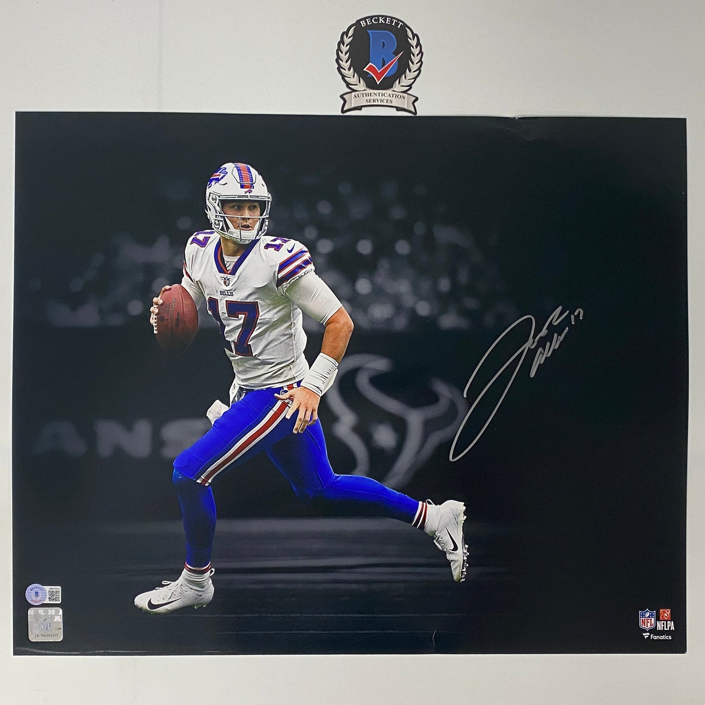 Autographed/Signed Josh Allen Buffalo Bills 16x20 Football Photo Beckett BAS COA
