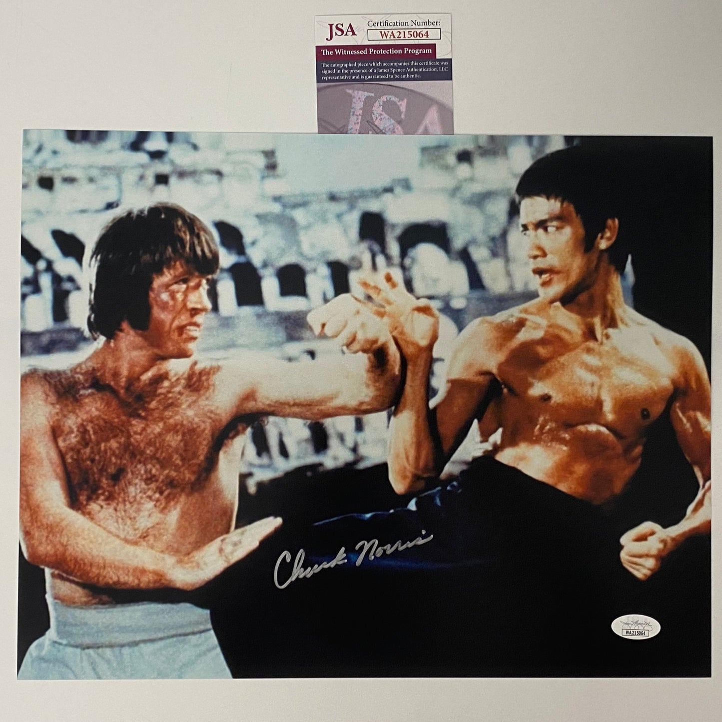 Autographed/Signed Chuck Norris vs. Bruce Lee The Way of the Dragon 11x14 Movie Photo JSA COA #4