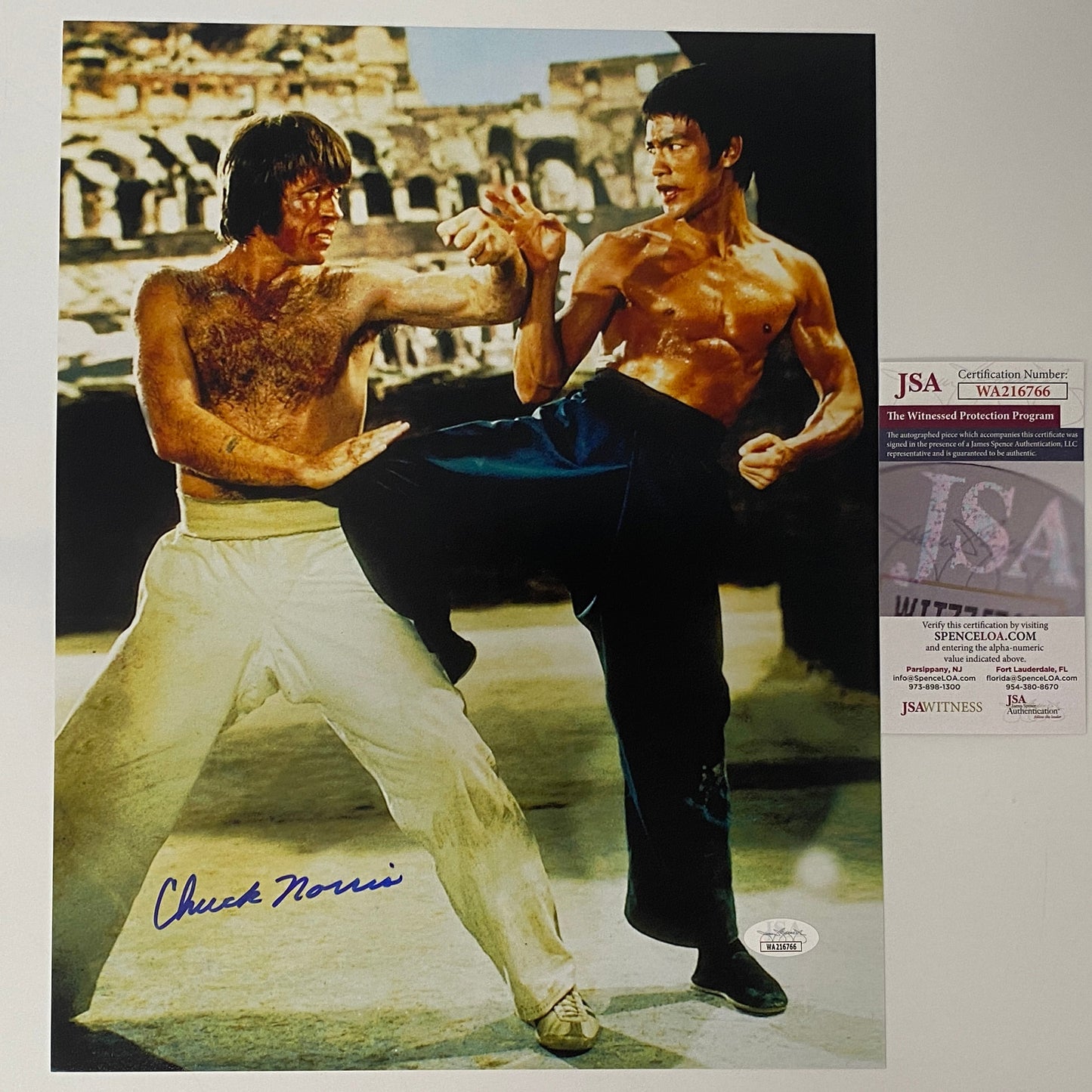 Autographed/Signed Chuck Norris vs. Bruce Lee The Way of the Dragon 11x14 Movie Photo JSA COA #3