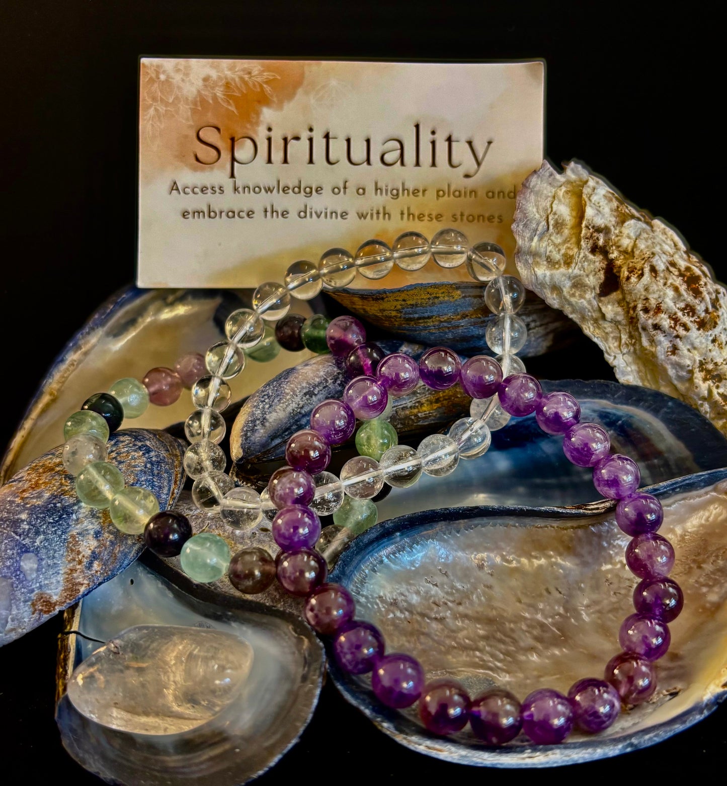Intentions Bracelet Set – Spirituality (Clear Quartz, Amethyst & Fluorite)
