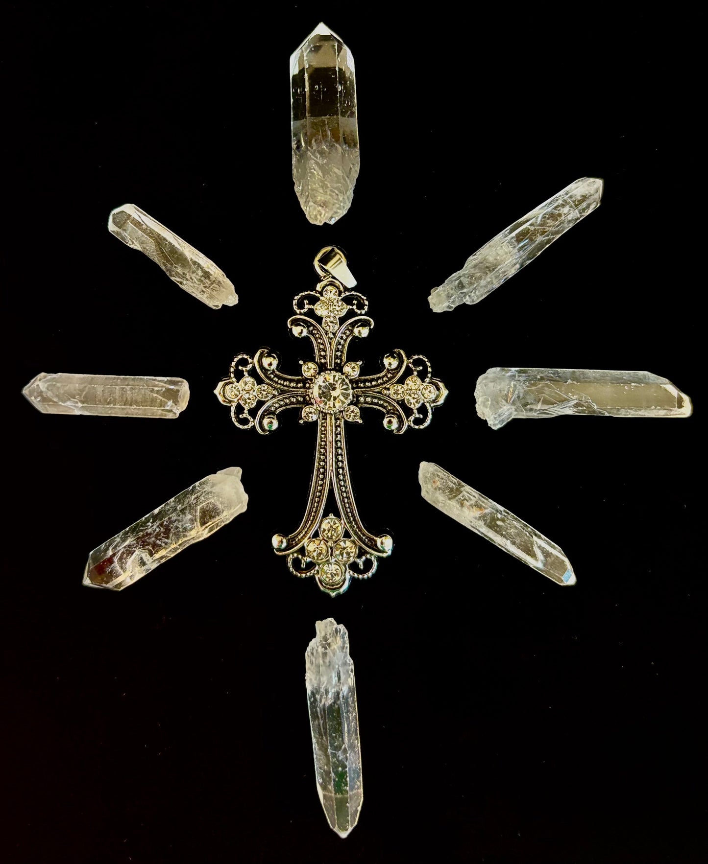 The Material Girl - Vintage Crystal Cross Pendant Necklace – Ornate Silver Tone