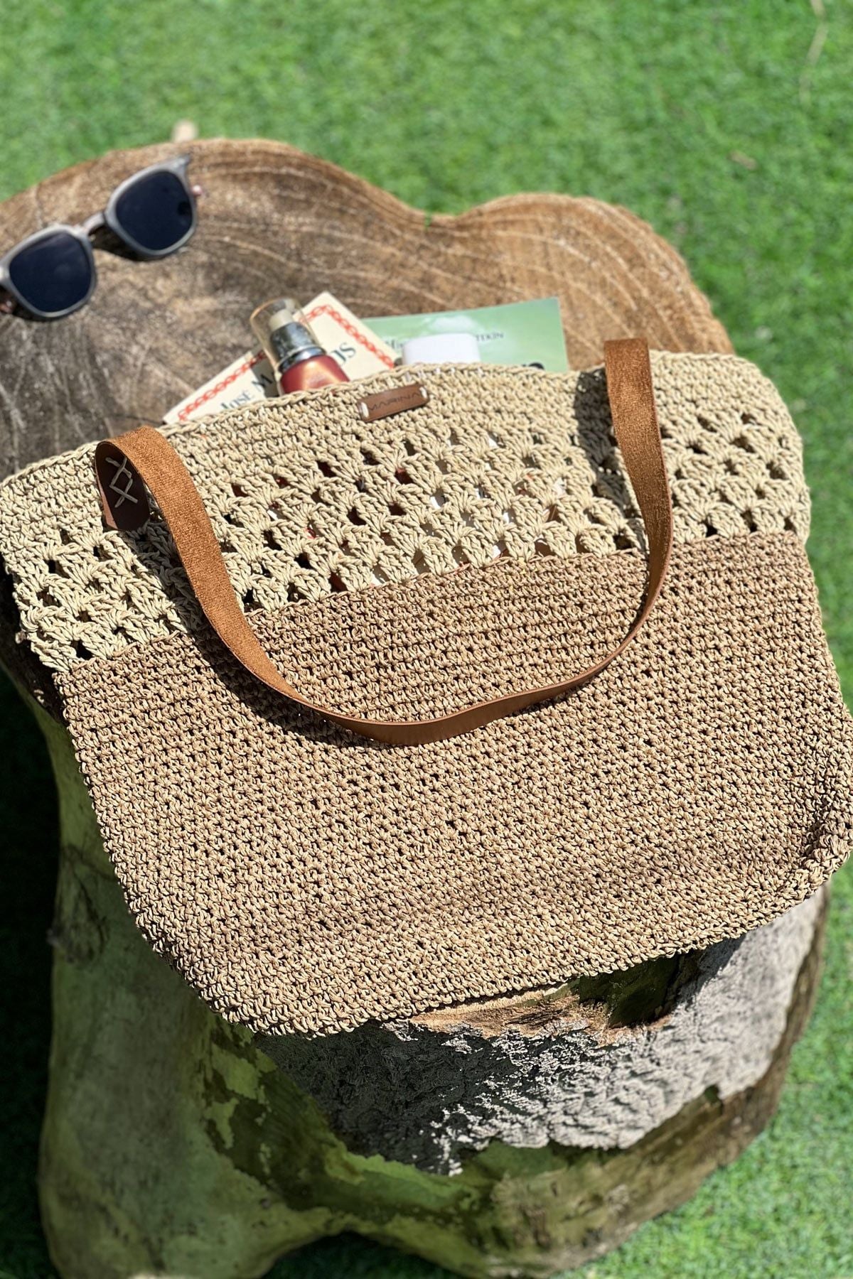 El Örgüsü Camel Bej Hasır Çanta C2423