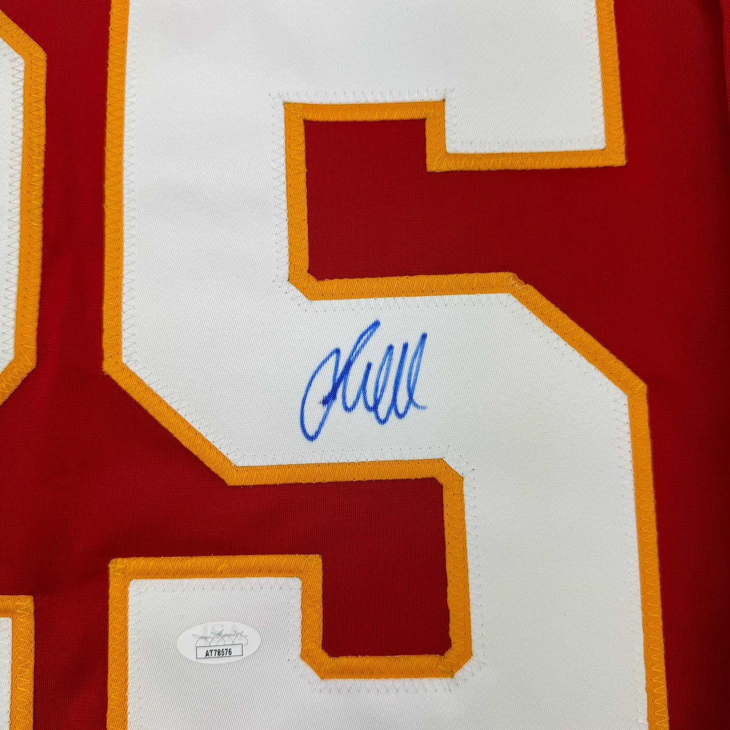 Framed Autographed/Signed Jacob Markstrom 35x39 Calgary Red Hockey Jersey JSA COA