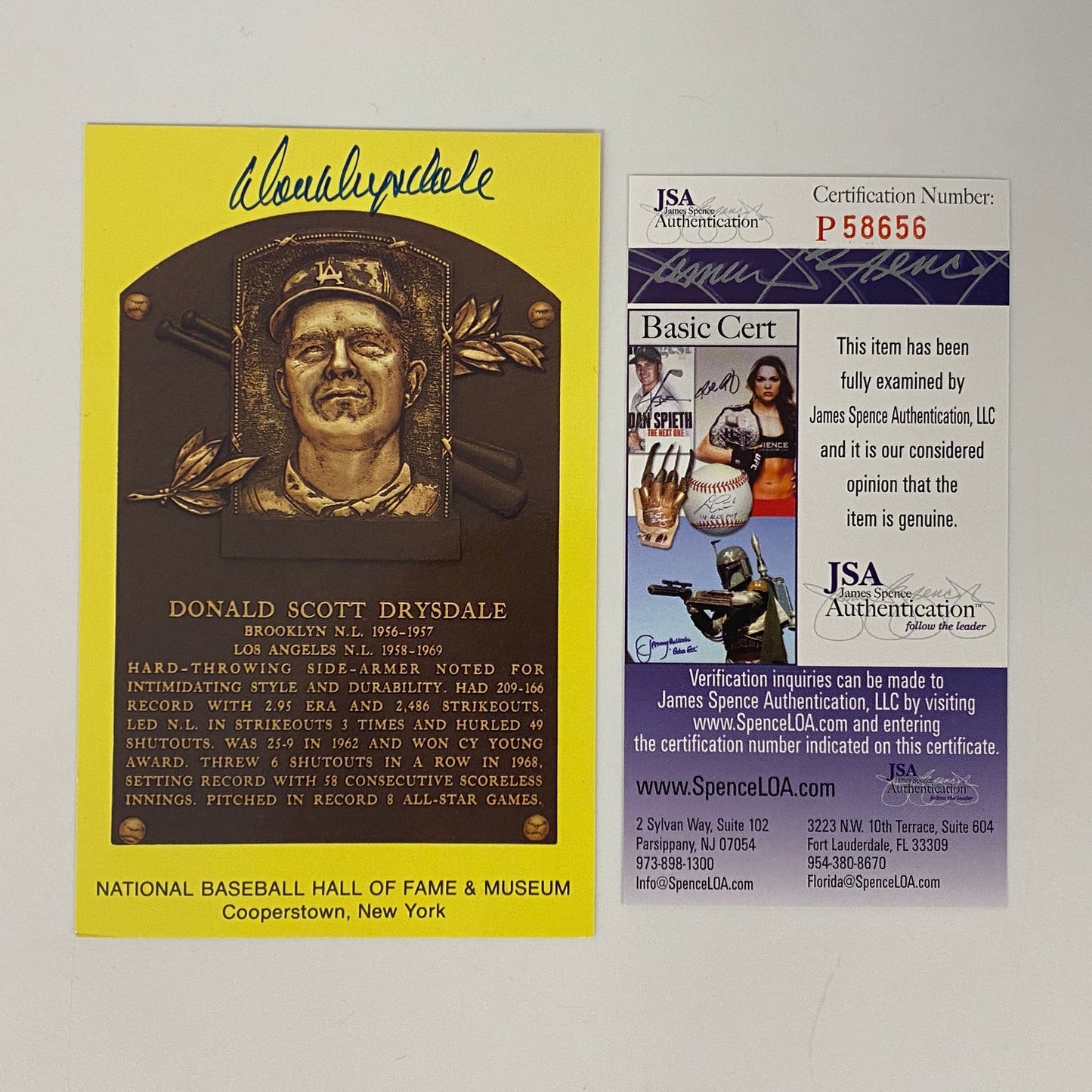 Autographed/Signed Don Drysdale HOF Hall Of Fame Baseball Plaque Postcard JSA COA