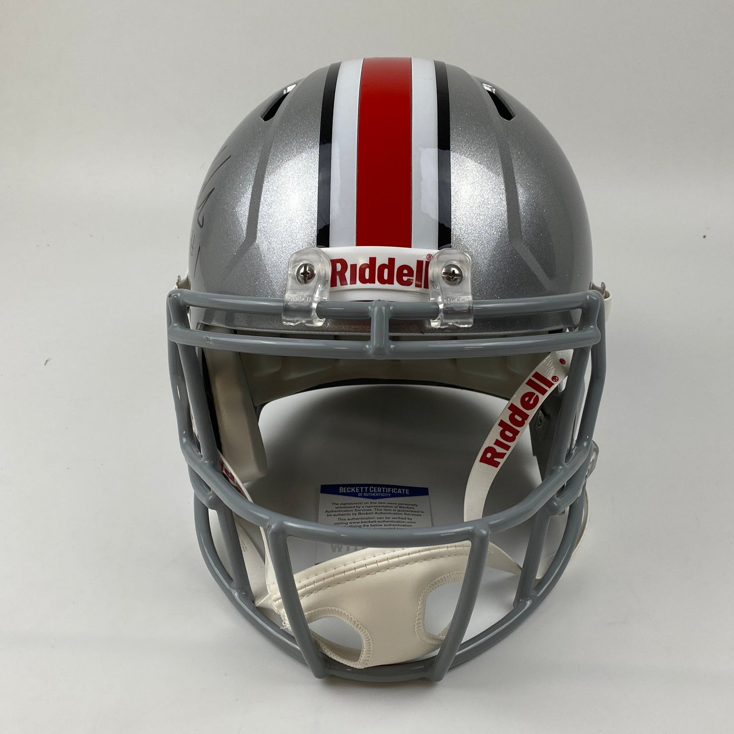 Autographed/Signed Justin Fields Ohio State Buckeyes Full Size FS F/S Replica College Football Helmet Beckett BAS COA