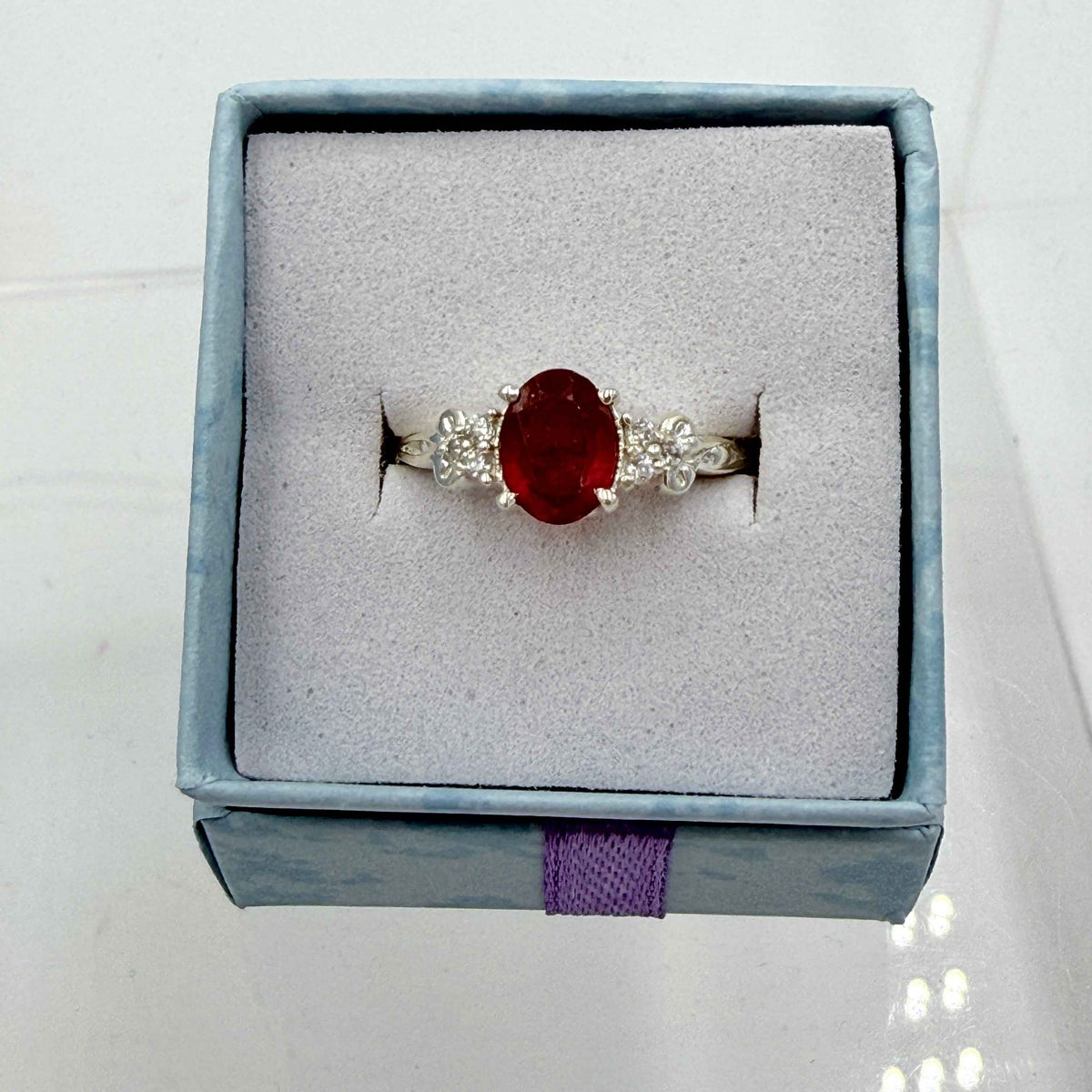 Sterling Silver Bow Band Ruby Ring - Size 6 - Passionate, Vital & Empowering