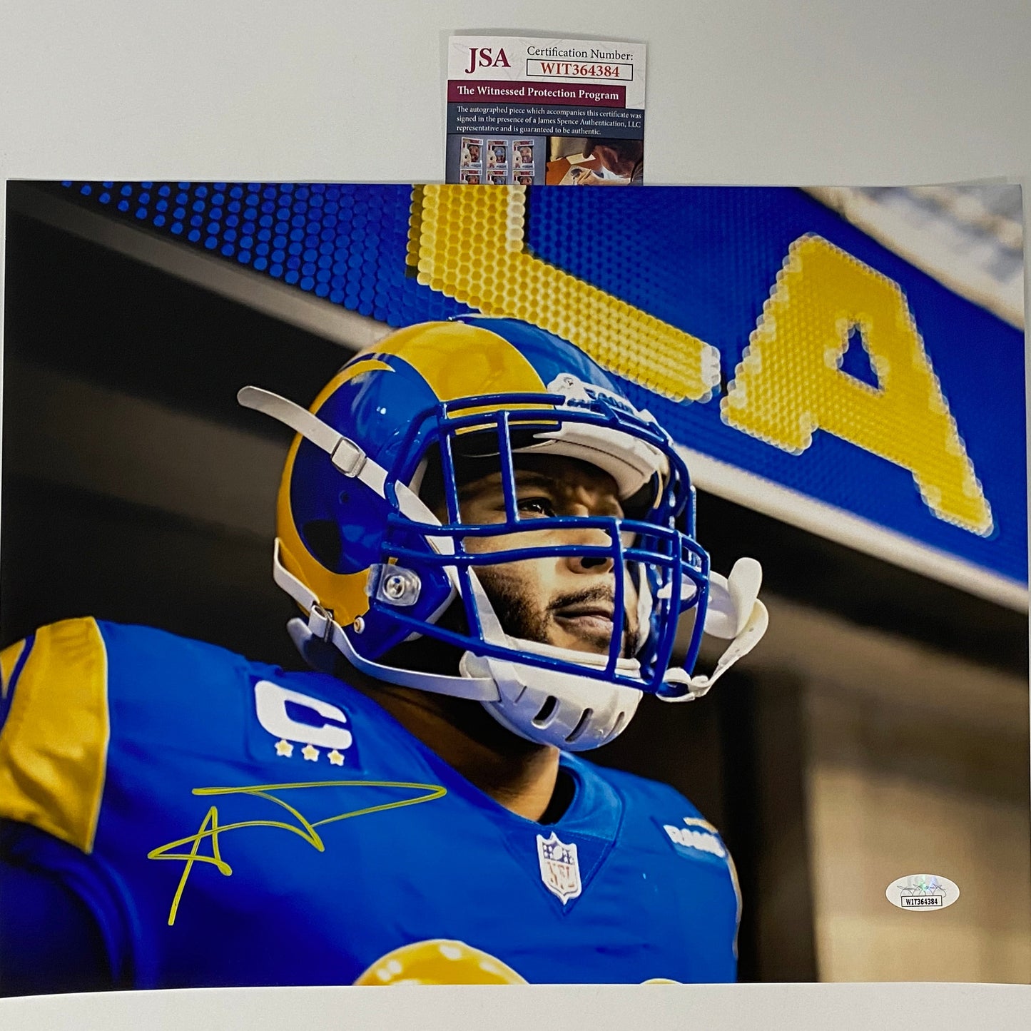 Autographed/Signed Aaron Donald Los Angeles LA Rams 11x14 Football Photo JSA COA #2