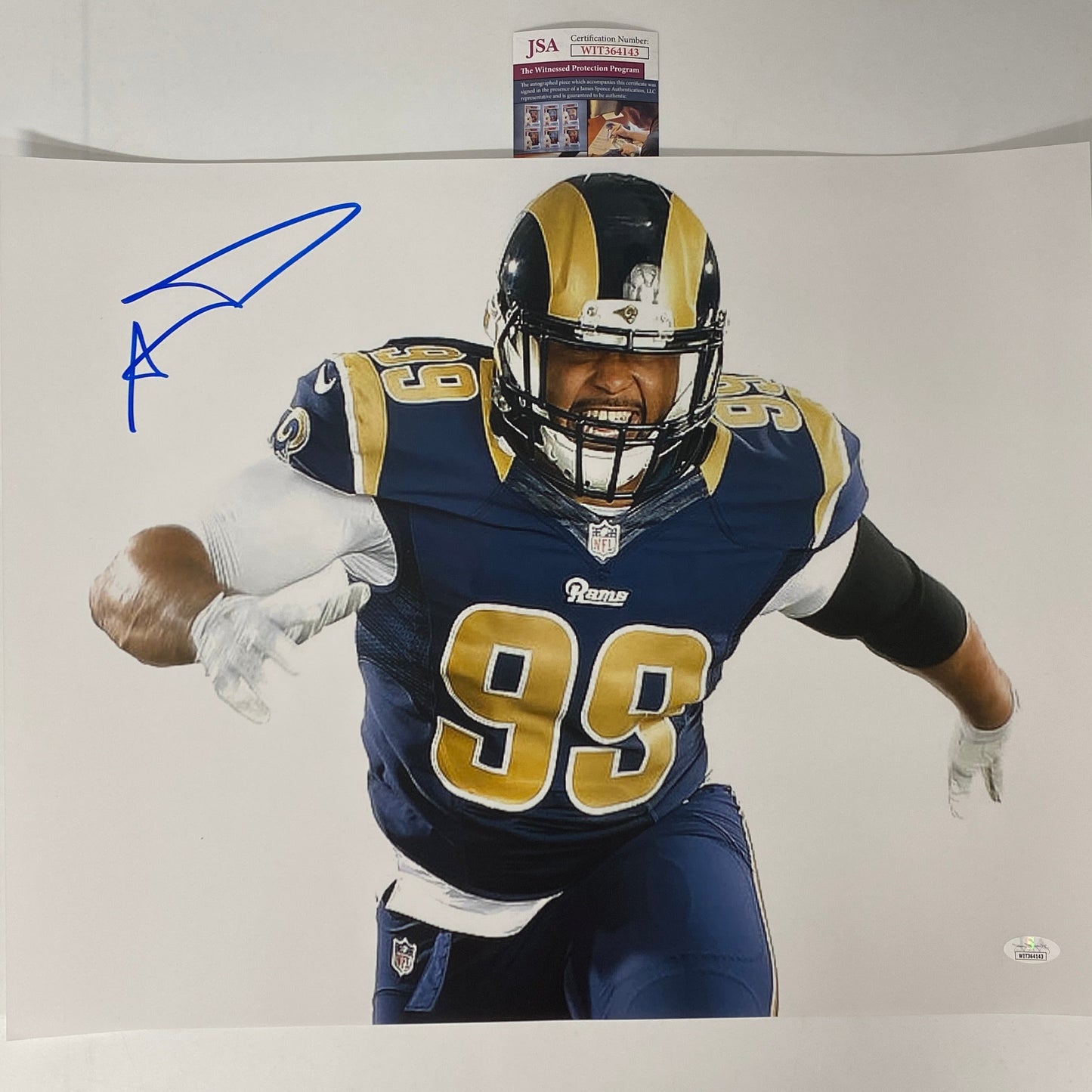 Autographed/Signed Aaron Donald Los Angeles LA Rams 16x20 Football Photo JSA COA #6