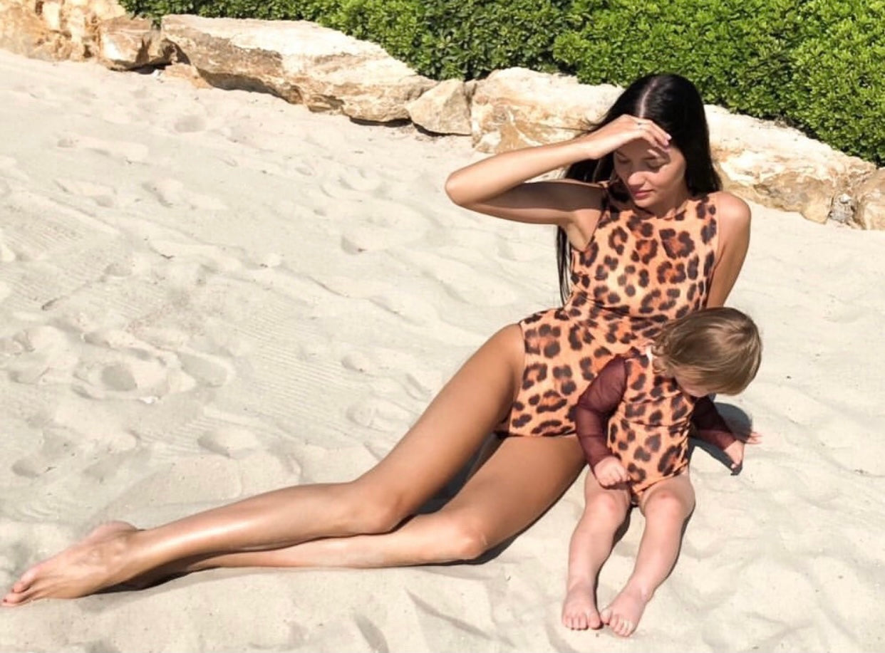 KID's girl's One-piece swimsuit with sleeves LEOPARD