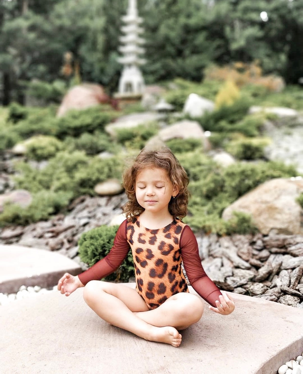 KID's girl's One-piece swimsuit with sleeves LEOPARD